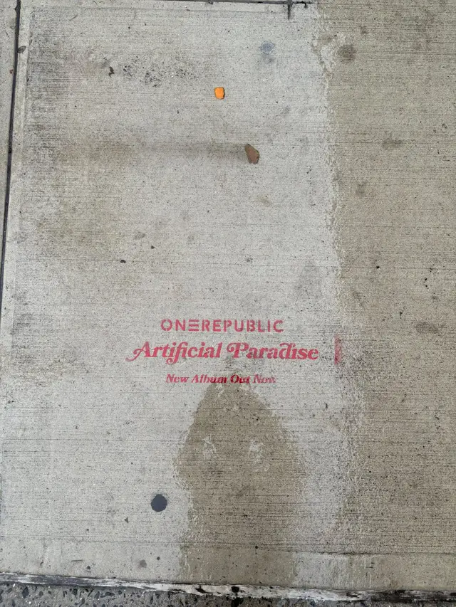 OneRepublic 'Artificial Paradise' album sidewalk stencil in New York City by Beyond Street Media