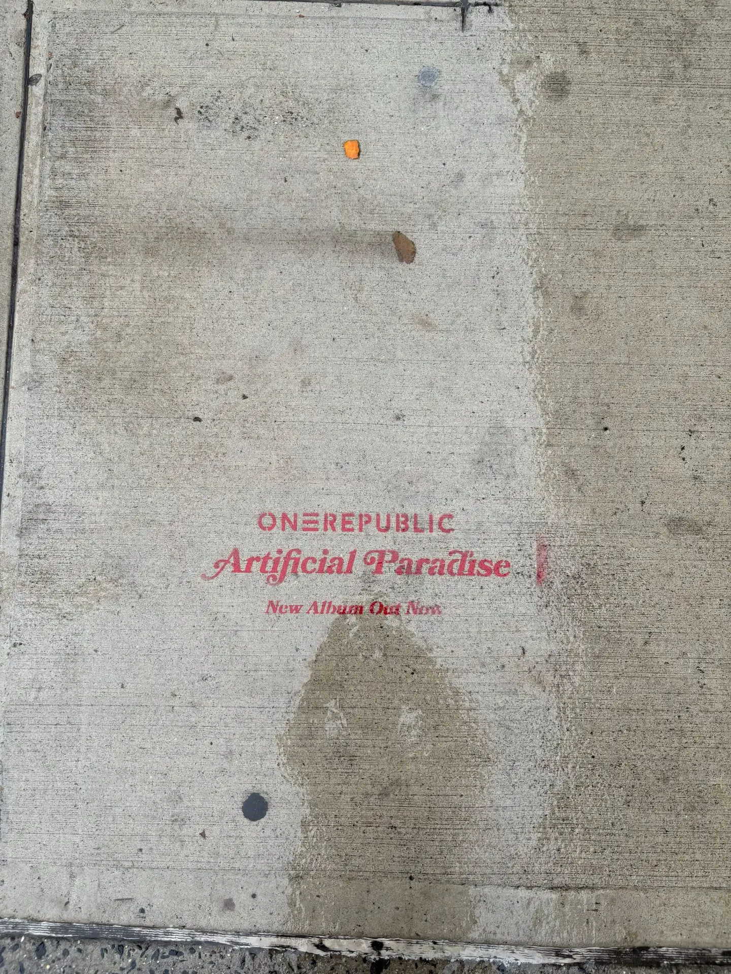 OneRepublic 'Artificial Paradise' album sidewalk stencil in New York City by Beyond Street Media