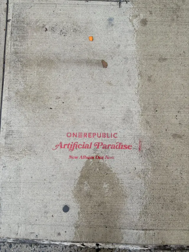 OneRepublic 'Artificial Paradise' album sidewalk stencil in New York City by Beyond Street Media