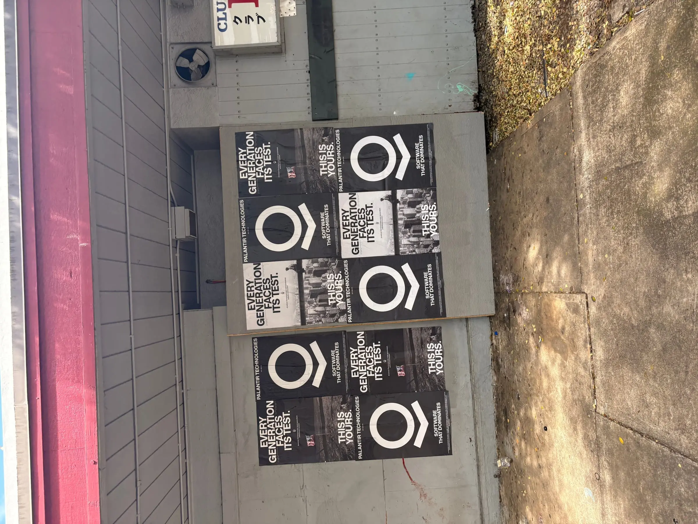 Wheatpaste poster install for Palantir Technologies on Honolulu, HI in Honolulu, HI, black-and-white 'Every Generation Faces Its Test / This Is Yours' paste-up poster install by Beyond Street Media