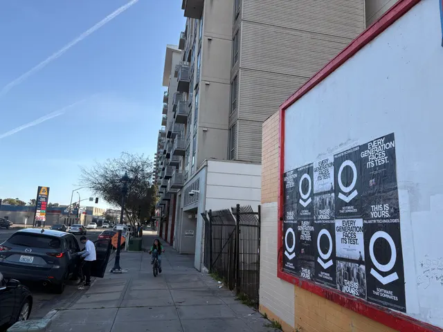 Wheatpaste poster install for Palantir Technologies on San Diego, CA in San Diego, CA, black-and-white 'Every Generation Faces Its Test / This Is Yours' paste-up poster install by Beyond Street Media (photo 10 of 45).
