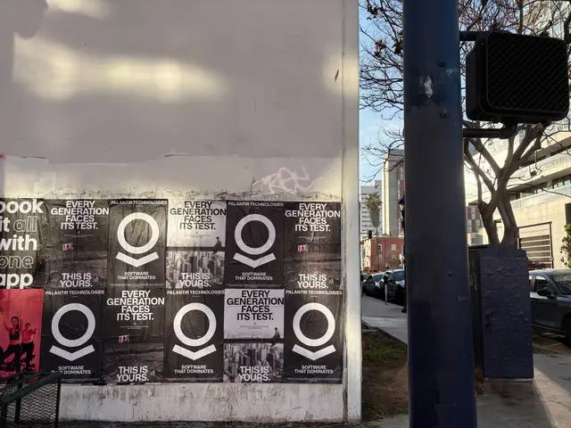 Wheatpaste poster install for Palantir Technologies on San Diego, CA in San Diego, CA, black-and-white 'Every Generation Faces Its Test / This Is Yours' paste-up poster install by Beyond Street Media (photo 13 of 45).