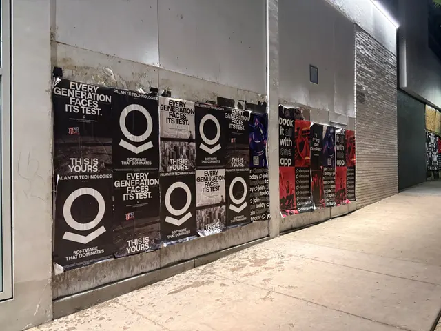 Wheatpaste poster install for Palantir Technologies on San Diego, CA in San Diego, CA, black-and-white 'Every Generation Faces Its Test / This Is Yours' paste-up poster install by Beyond Street Media (photo 27 of 45).