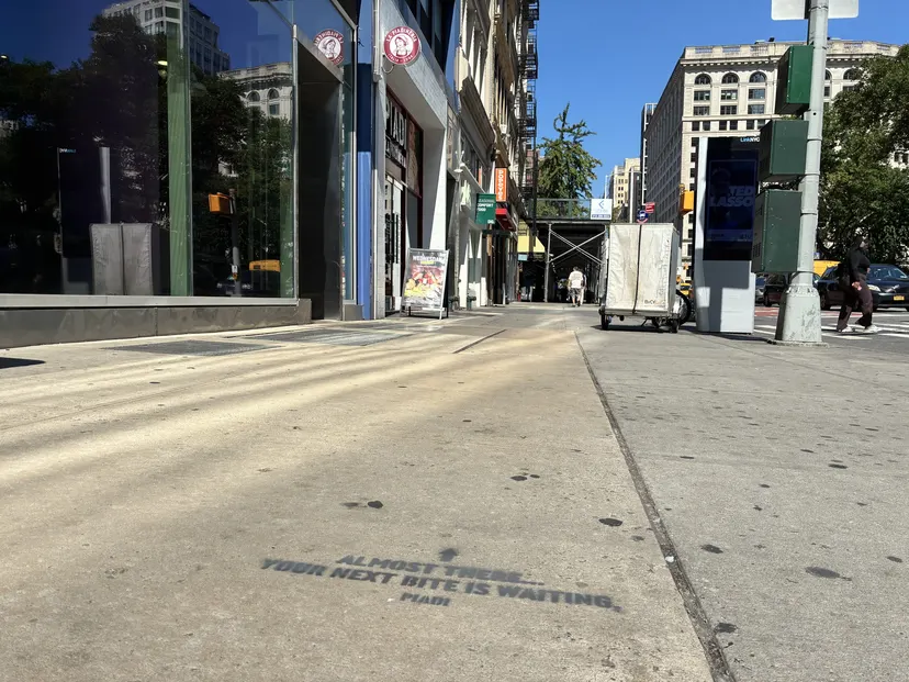PIADI La Piadineria chalk stencil wayfinding campaign around 23rd St and Broadway in New York by Beyond Street Media (photo 3 of 15).