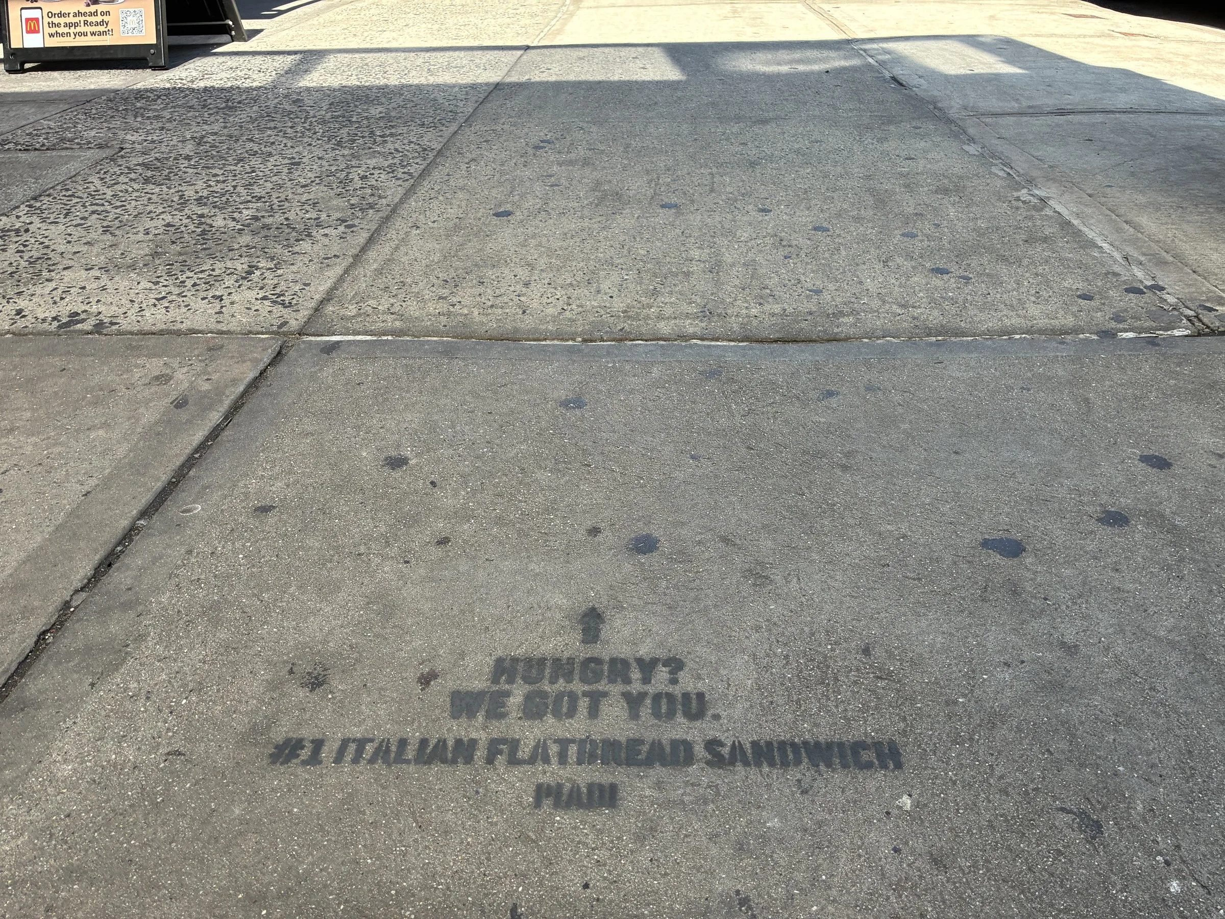 PIADI La Piadineria chalk stencil wayfinding campaign around 23rd St and Broadway in New York by Beyond Street Media