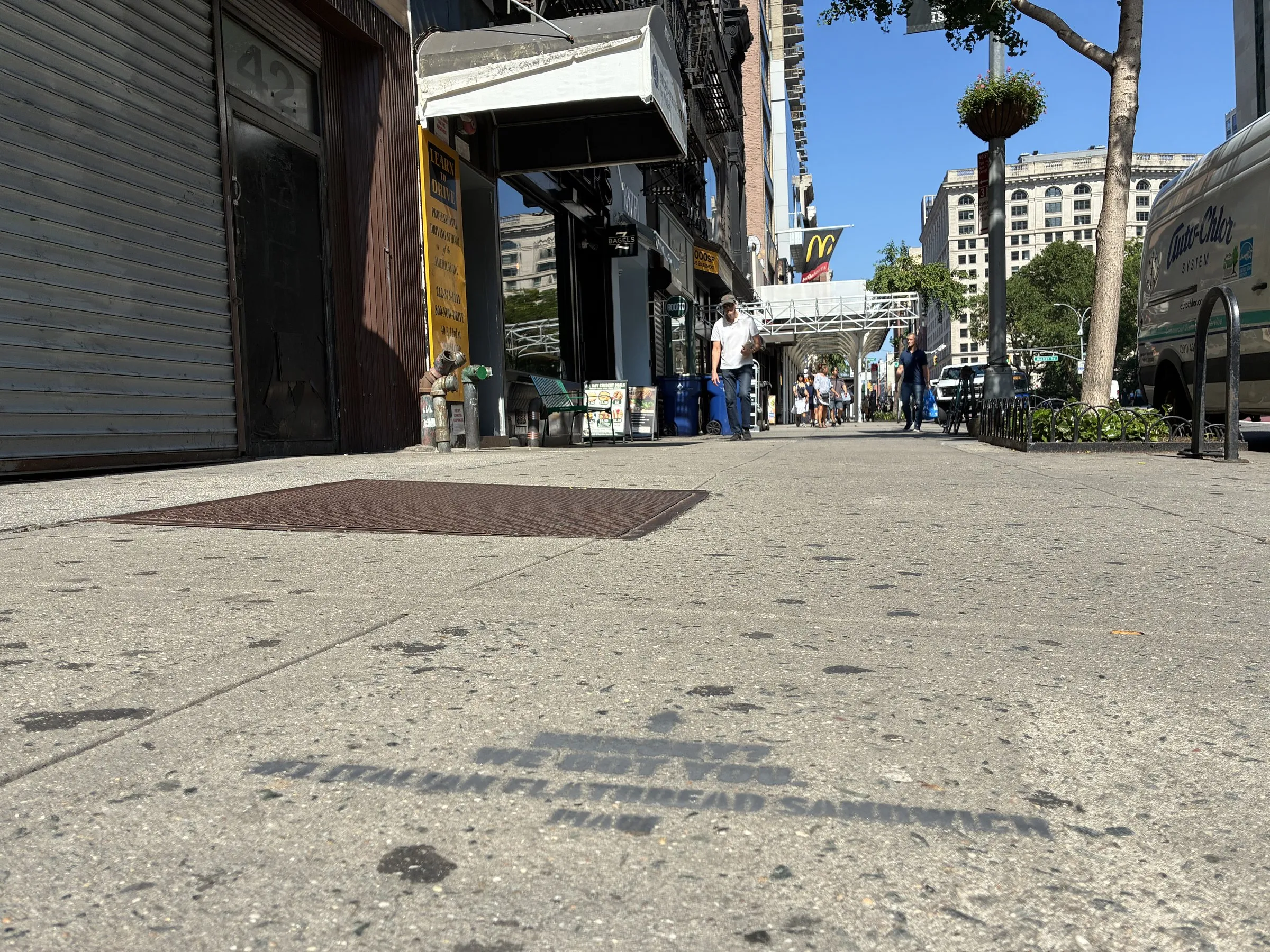 PIADI La Piadineria chalk stencil wayfinding campaign around 23rd St and Broadway in New York by Beyond Street Media