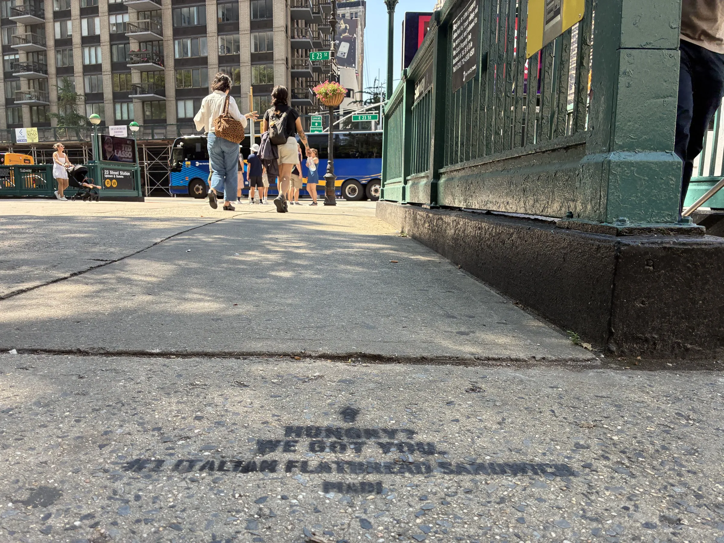 PIADI La Piadineria chalk stencil wayfinding campaign around 23rd St and Broadway in New York by Beyond Street Media