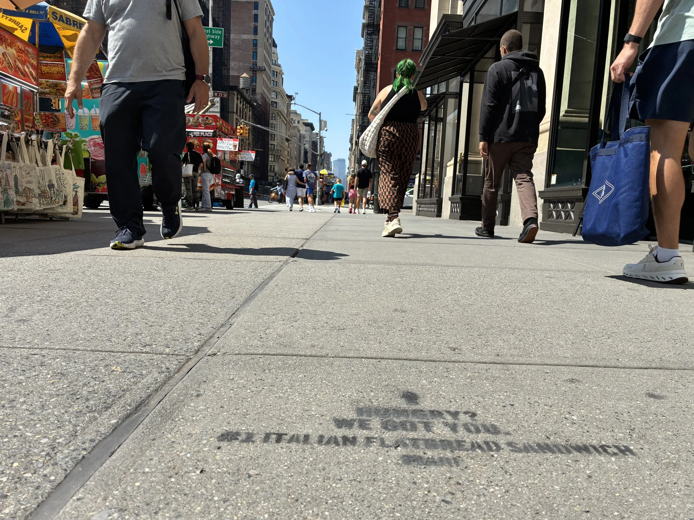 PIADI La Piadineria chalk stencil wayfinding campaign around 23rd St and Broadway in New York by Beyond Street Media
