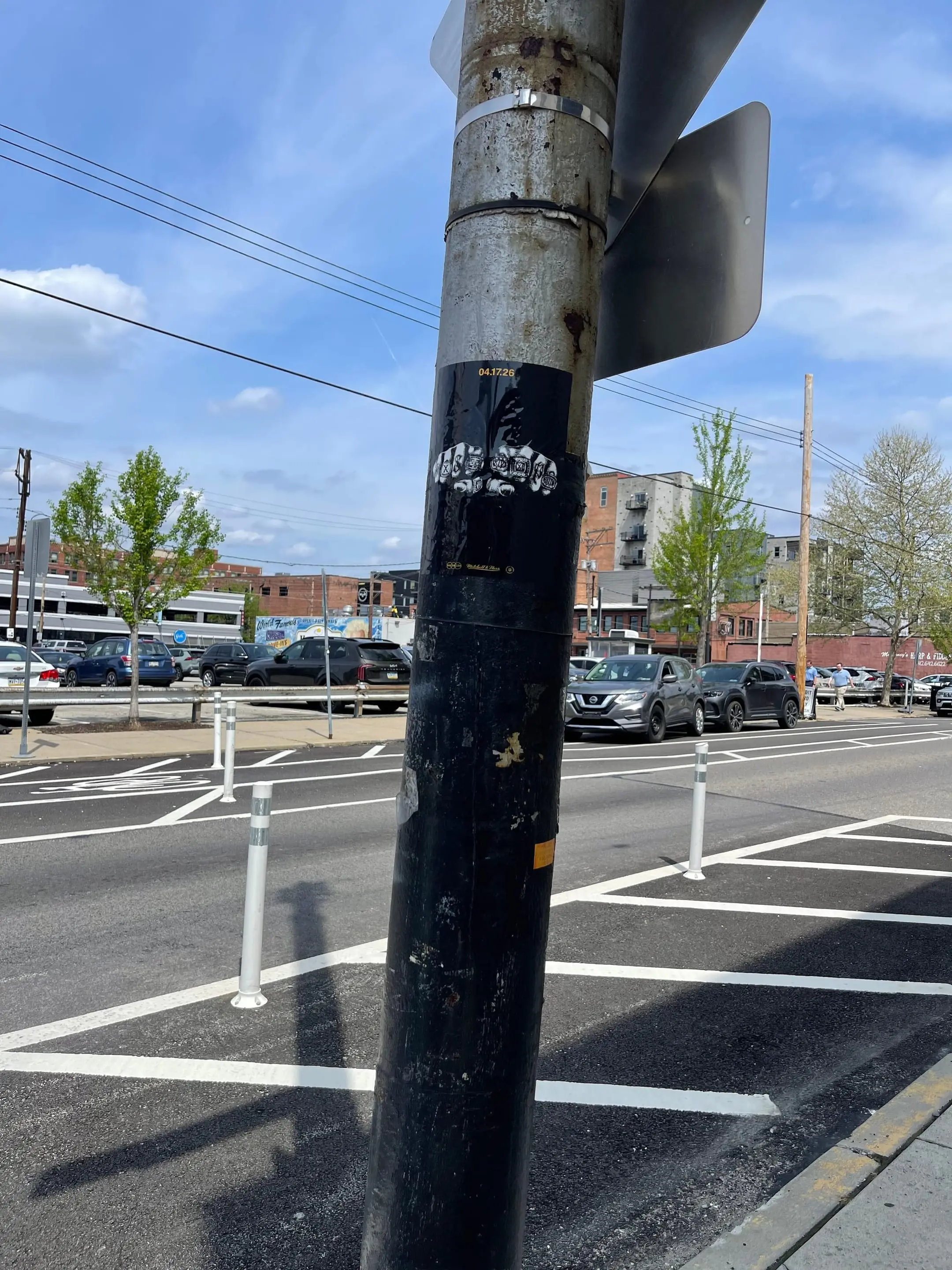 Pole sticker campaign for 'It Starts In Pittsburgh' on city light poles in Pittsburgh, PA by Beyond Street Media