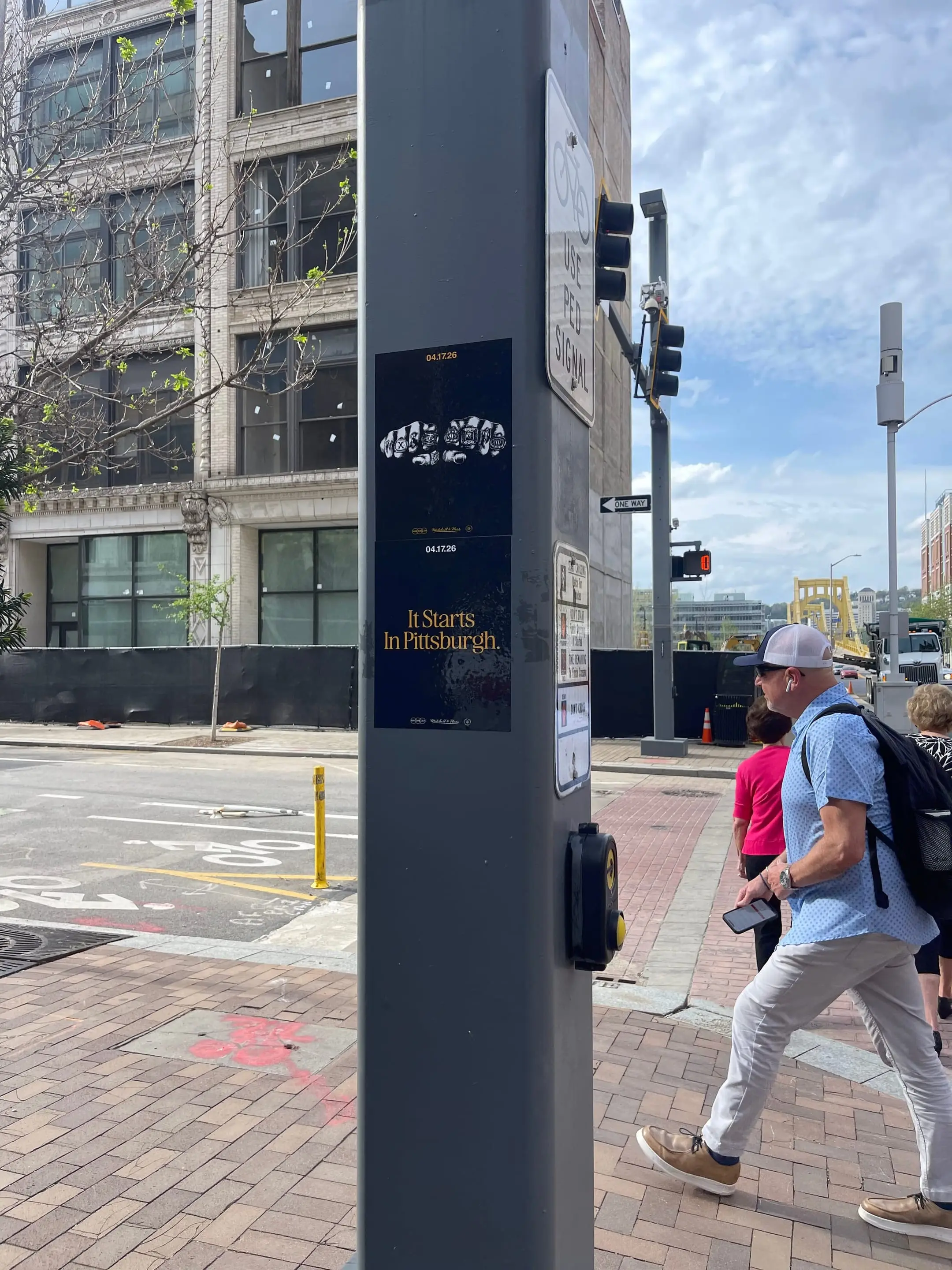 Utility box sticker campaign for 'It Starts In Pittsburgh' on electrical utility boxes in Pittsburgh, PA by Beyond Street Media