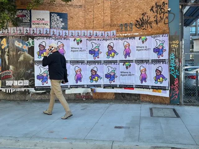 Wheatpaste poster campaign for Relevance AI on San Francisco, CA in San Francisco, CA, pixel art agent character paste-up poster install by Beyond Street Media (photo 8 of 27).