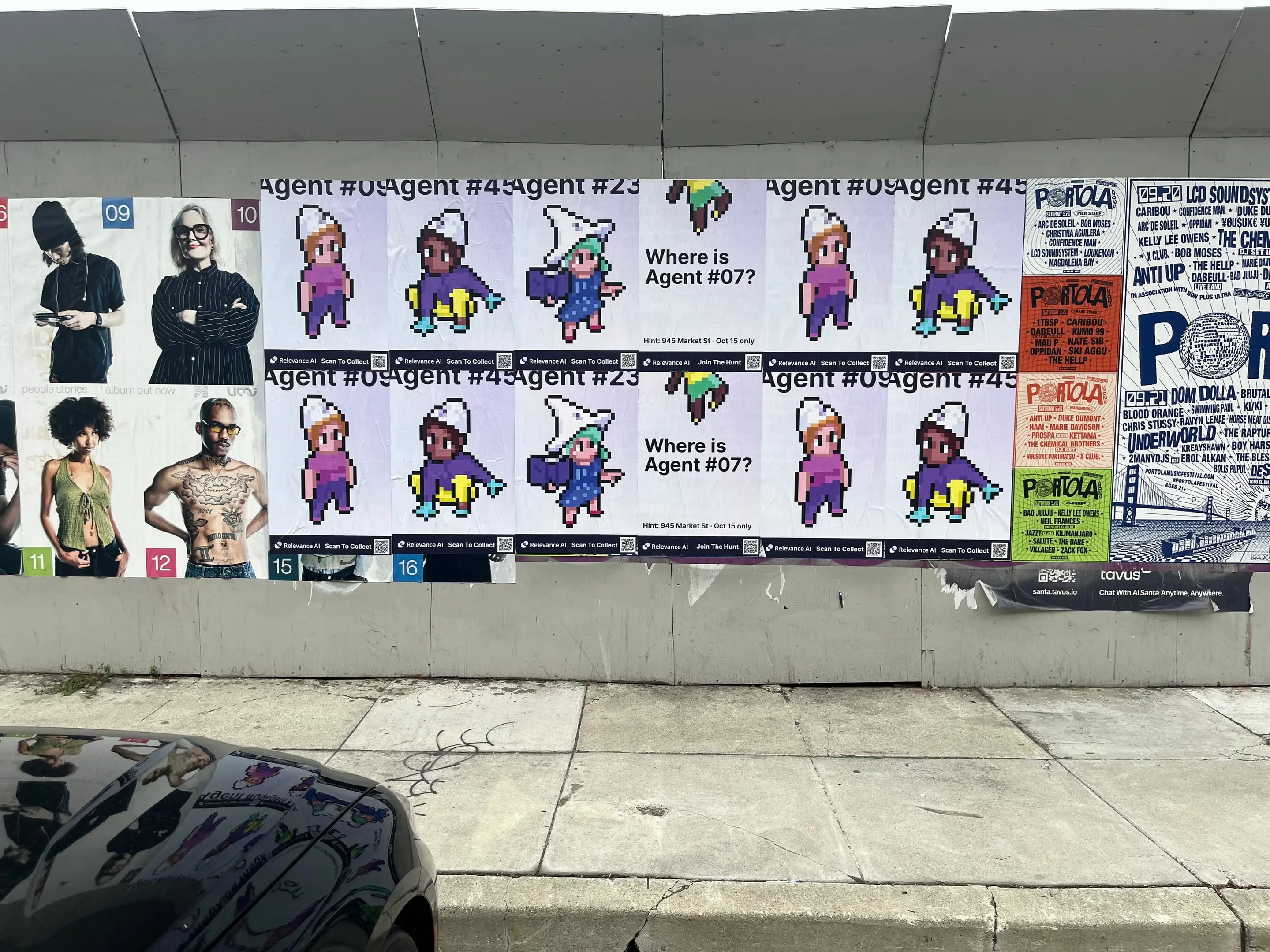 Wheatpaste poster campaign for Relevance AI on San Francisco, CA in San Francisco, CA, pixel art agent character paste-up poster install by Beyond Street Media