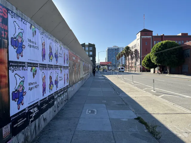 Wheatpaste poster campaign for Relevance AI on San Francisco, CA in San Francisco, CA, pixel art agent character paste-up poster install by Beyond Street Media (photo 22 of 27).