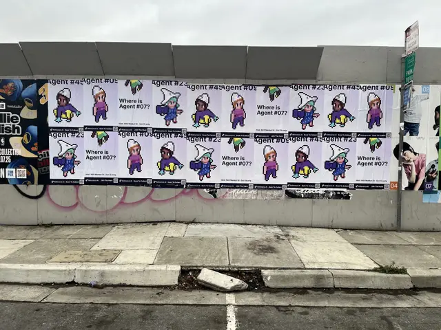 Wheatpaste poster campaign for Relevance AI on San Francisco, CA in San Francisco, CA, pixel art agent character paste-up poster install by Beyond Street Media (photo 24 of 27).