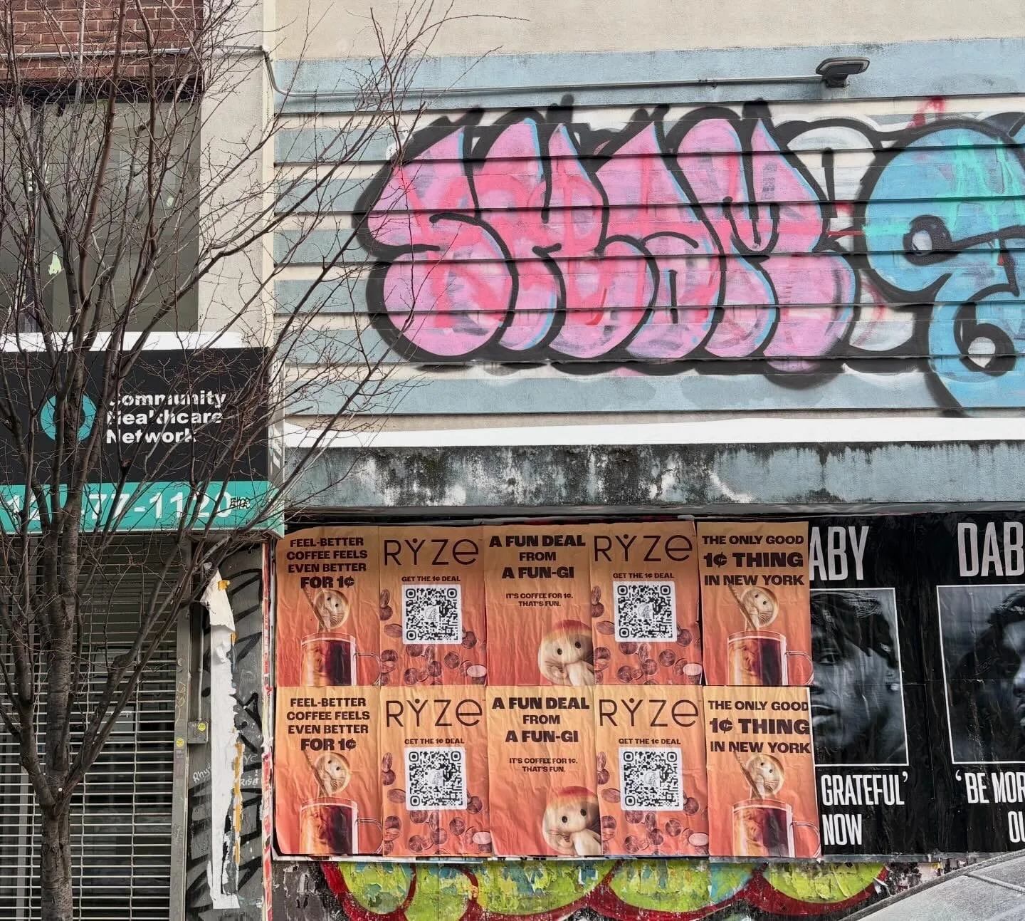 RYZE mushroom coffee wheatpaste poster campaign in New York City, New York City by Beyond Street Media
