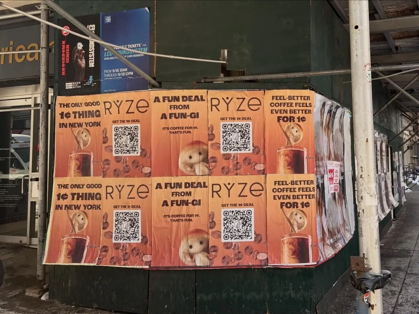 RYZE mushroom coffee wheatpaste poster campaign in New York City, New York City by Beyond Street Media