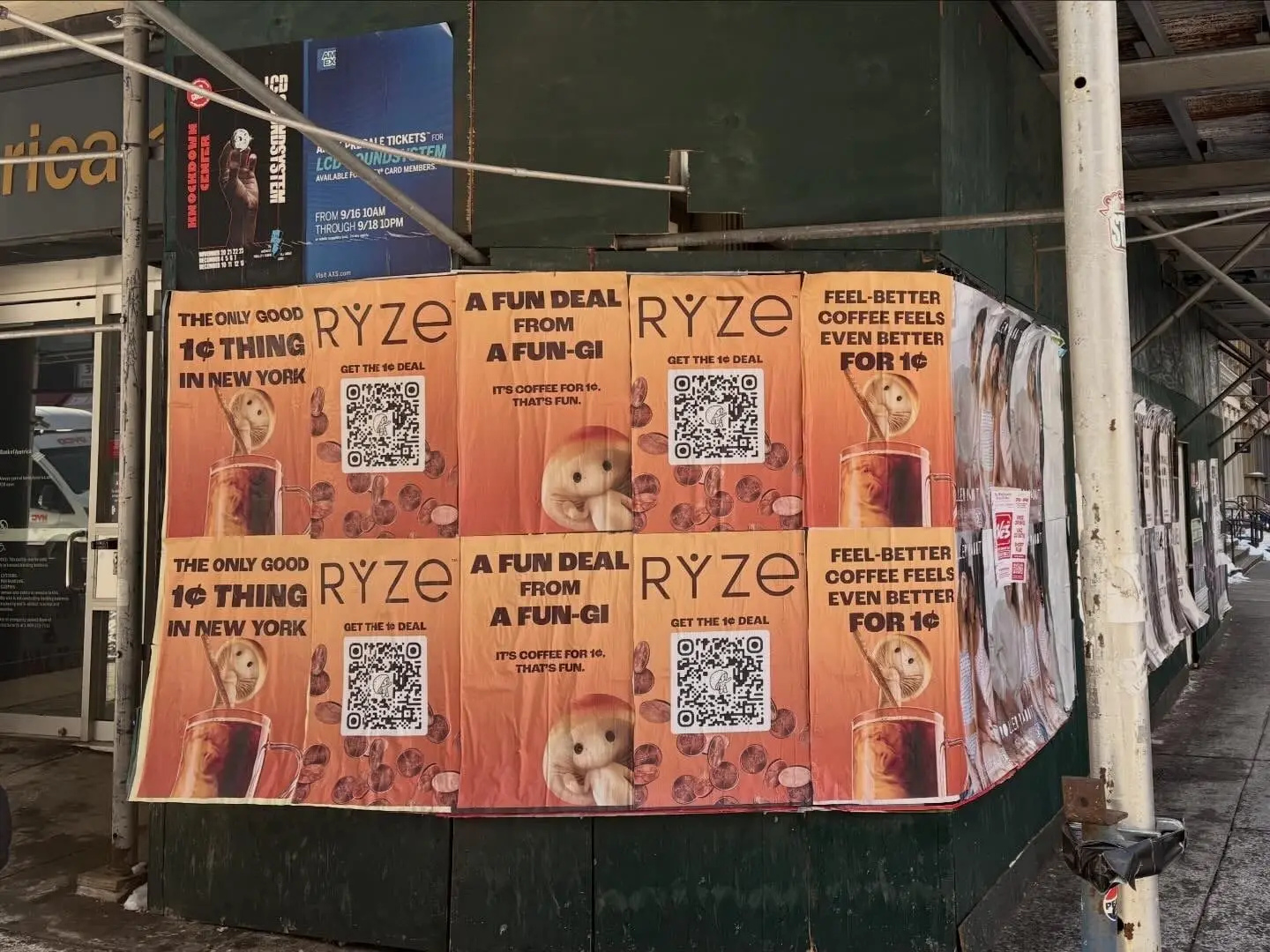 RYZE mushroom coffee wheatpaste poster campaign in New York City, New York City by Beyond Street Media