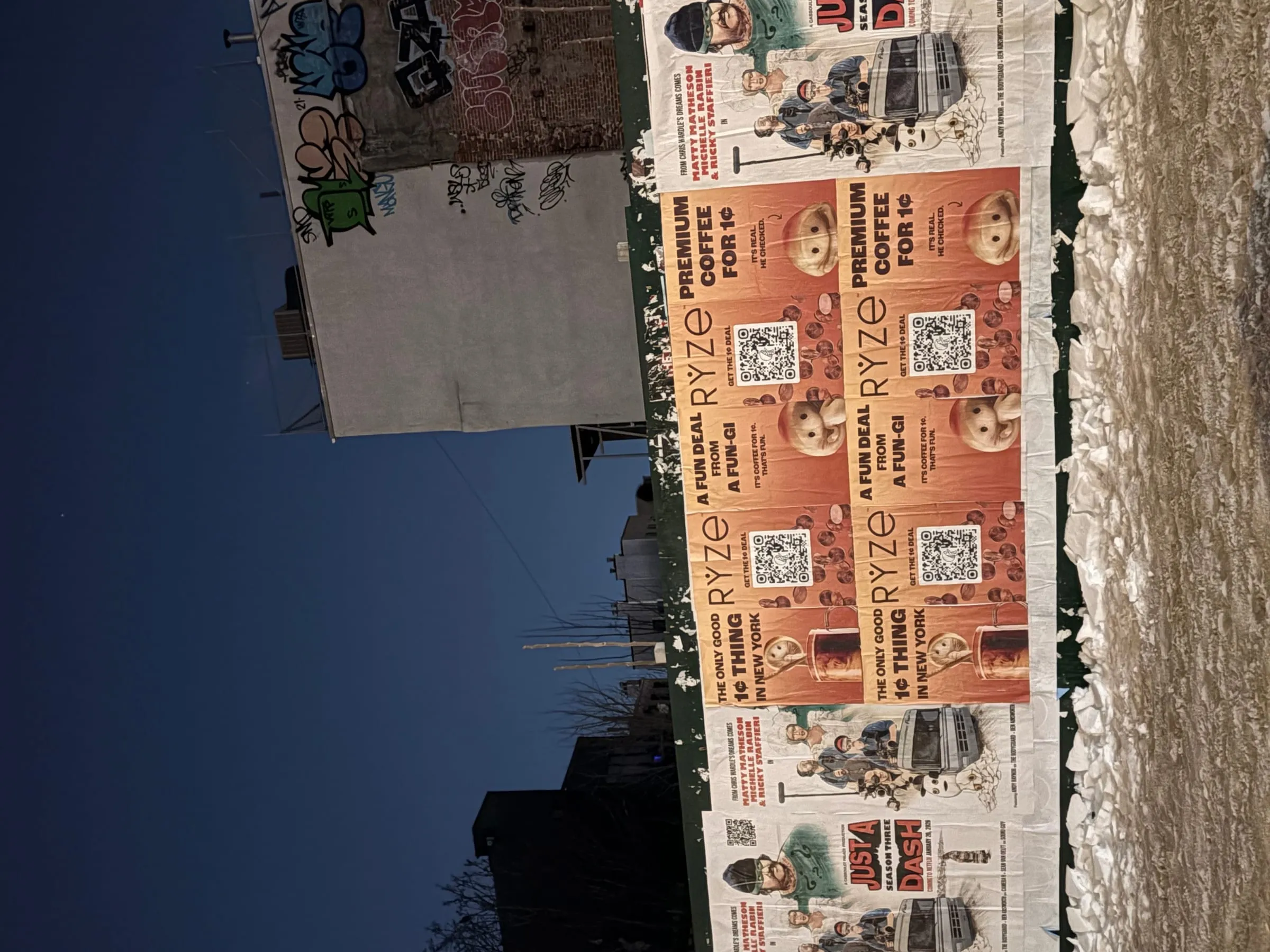 RYZE mushroom coffee wheatpaste poster campaign in New York City, New York City by Beyond Street Media