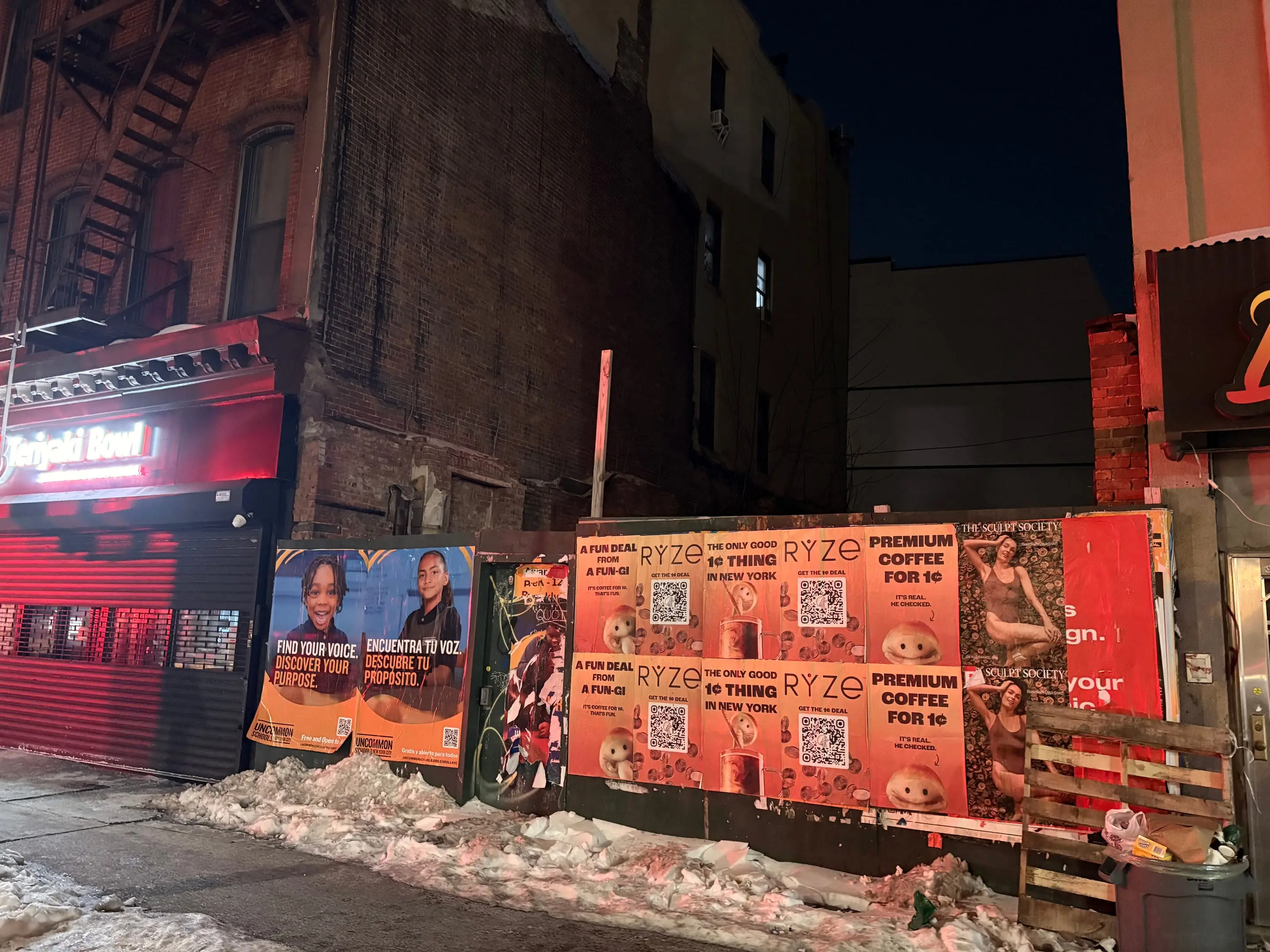 RYZE mushroom coffee wheatpaste poster campaign in New York City, New York City by Beyond Street Media