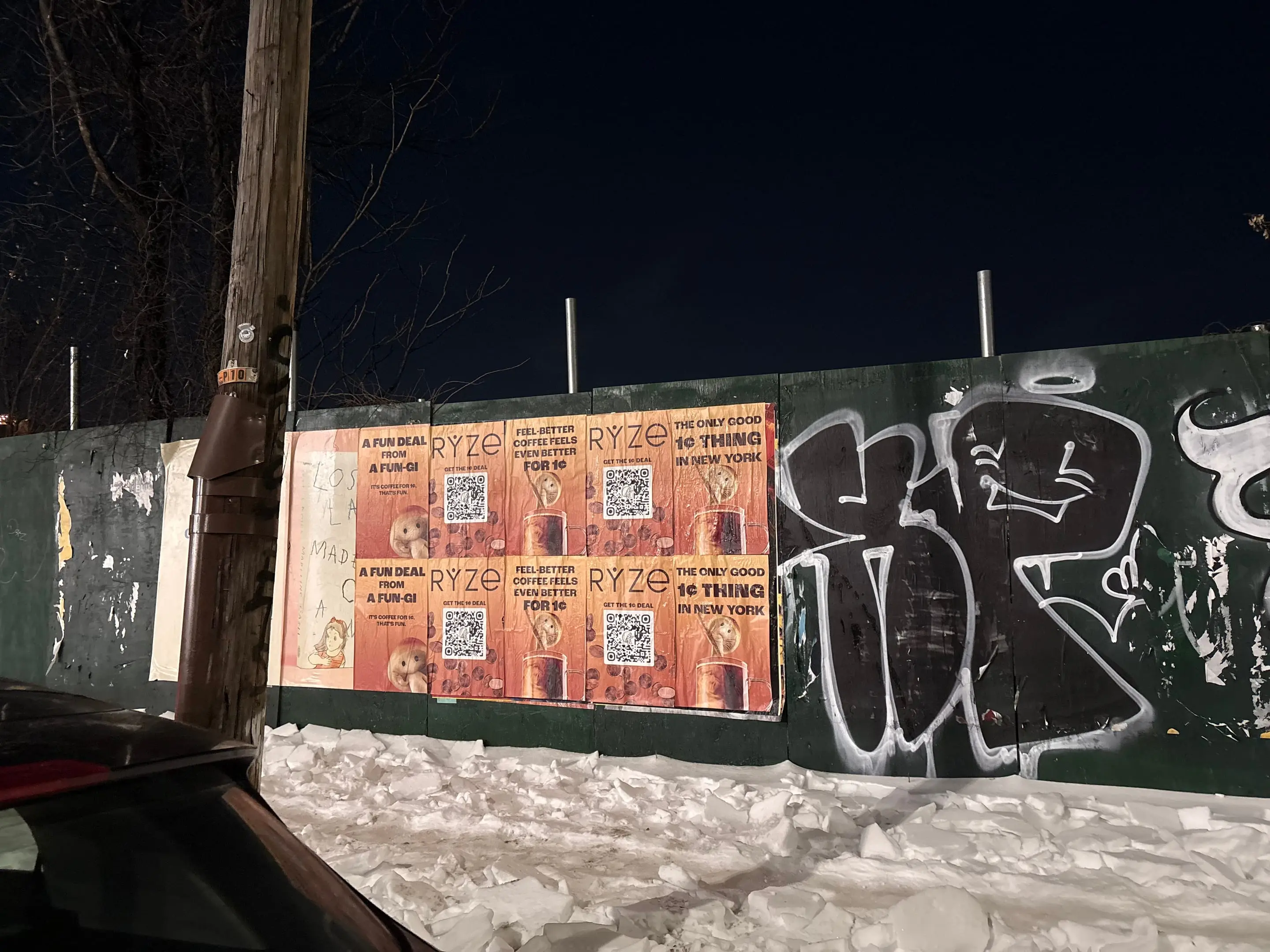 RYZE mushroom coffee wheatpaste poster campaign in New York City, New York City by Beyond Street Media