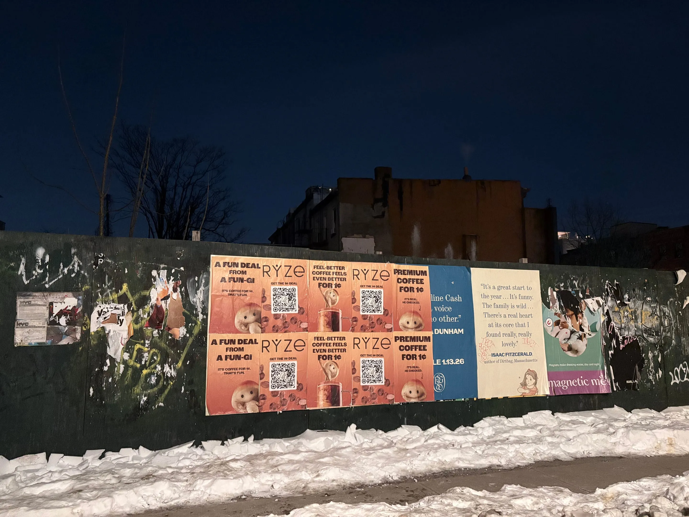 RYZE mushroom coffee wheatpaste poster campaign in New York City, New York City by Beyond Street Media