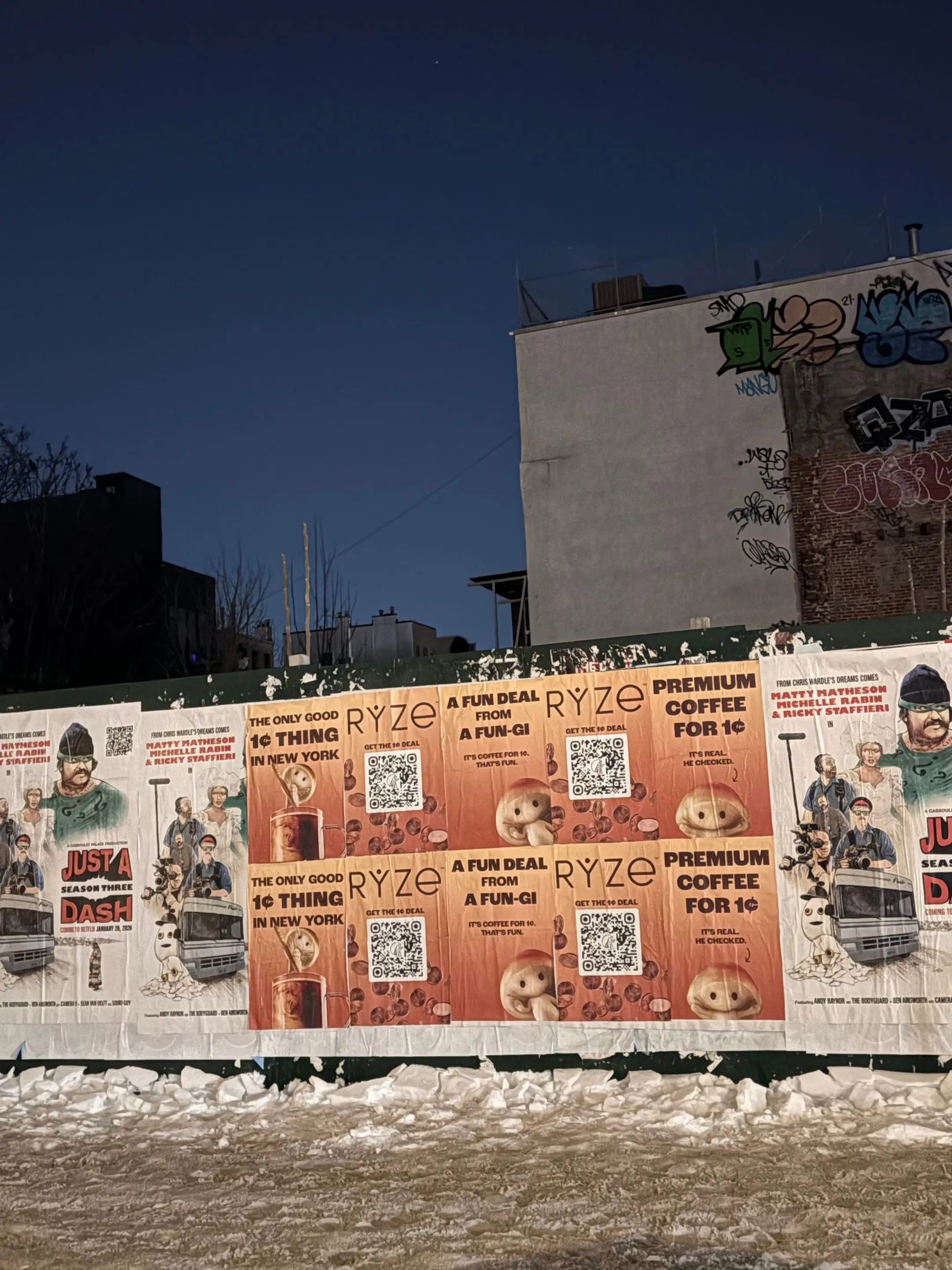RYZE mushroom coffee wheatpaste poster campaign in New York City, New York City by Beyond Street Media