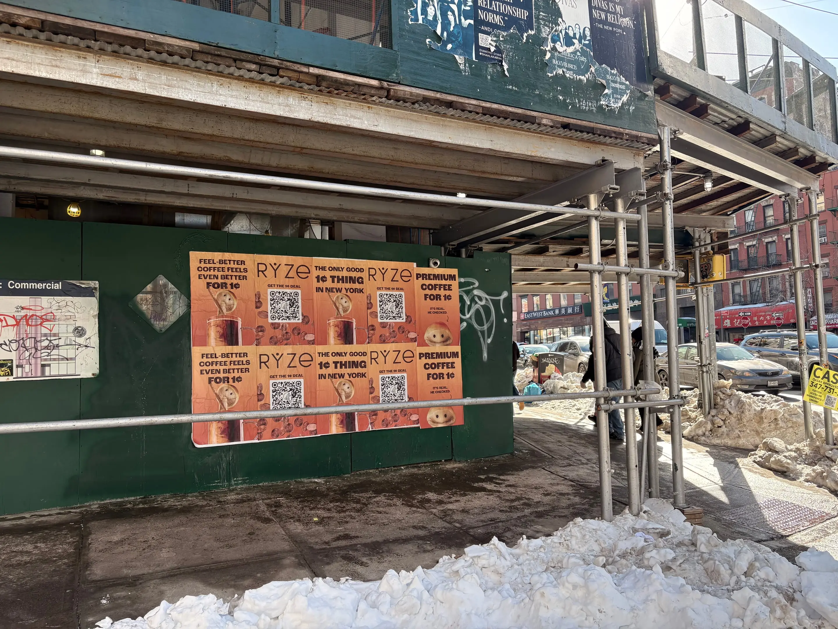 RYZE mushroom coffee wheatpaste poster campaign in New York City, New York City by Beyond Street Media