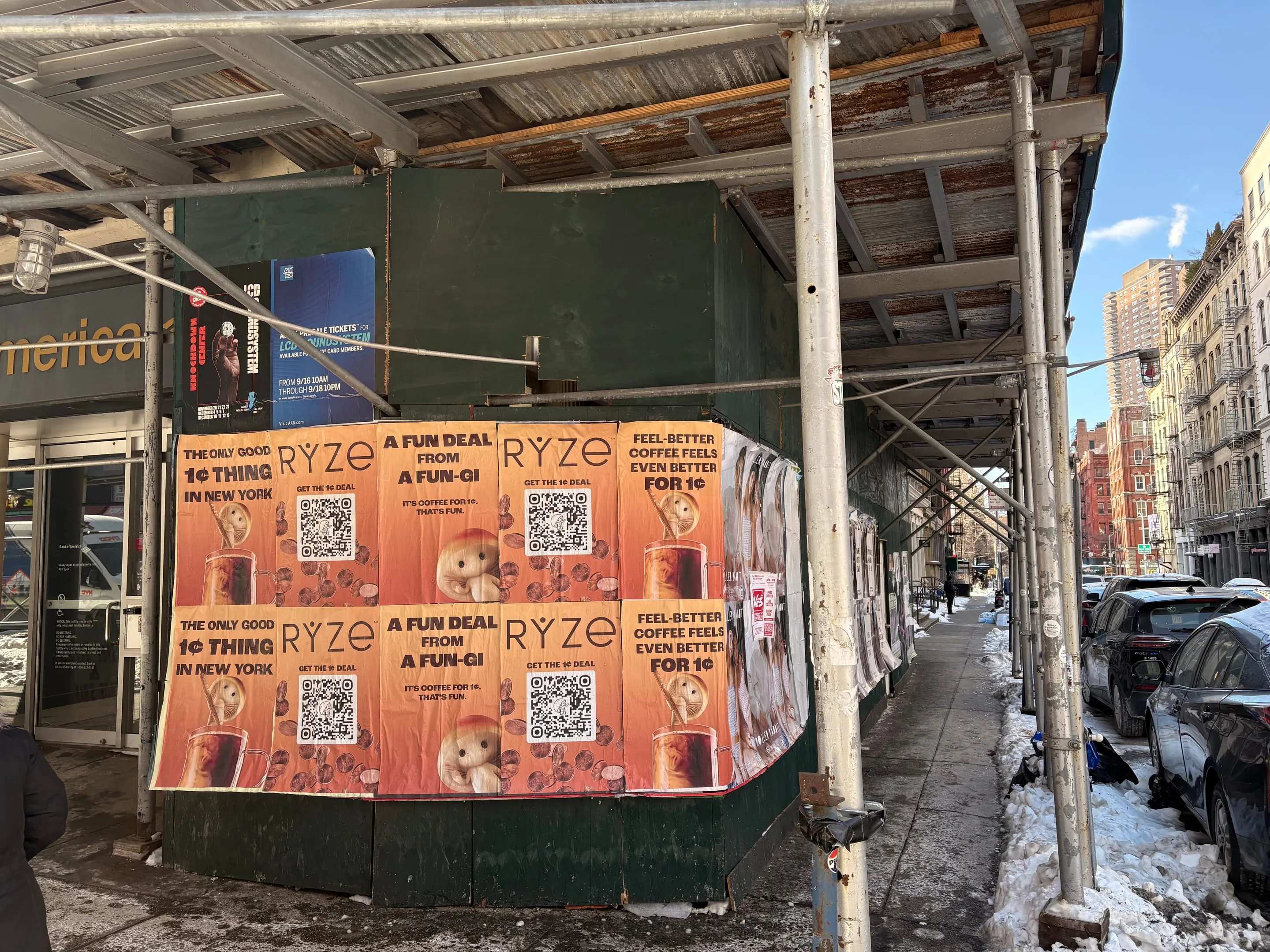 RYZE mushroom coffee wheatpaste poster campaign in New York City, New York City by Beyond Street Media