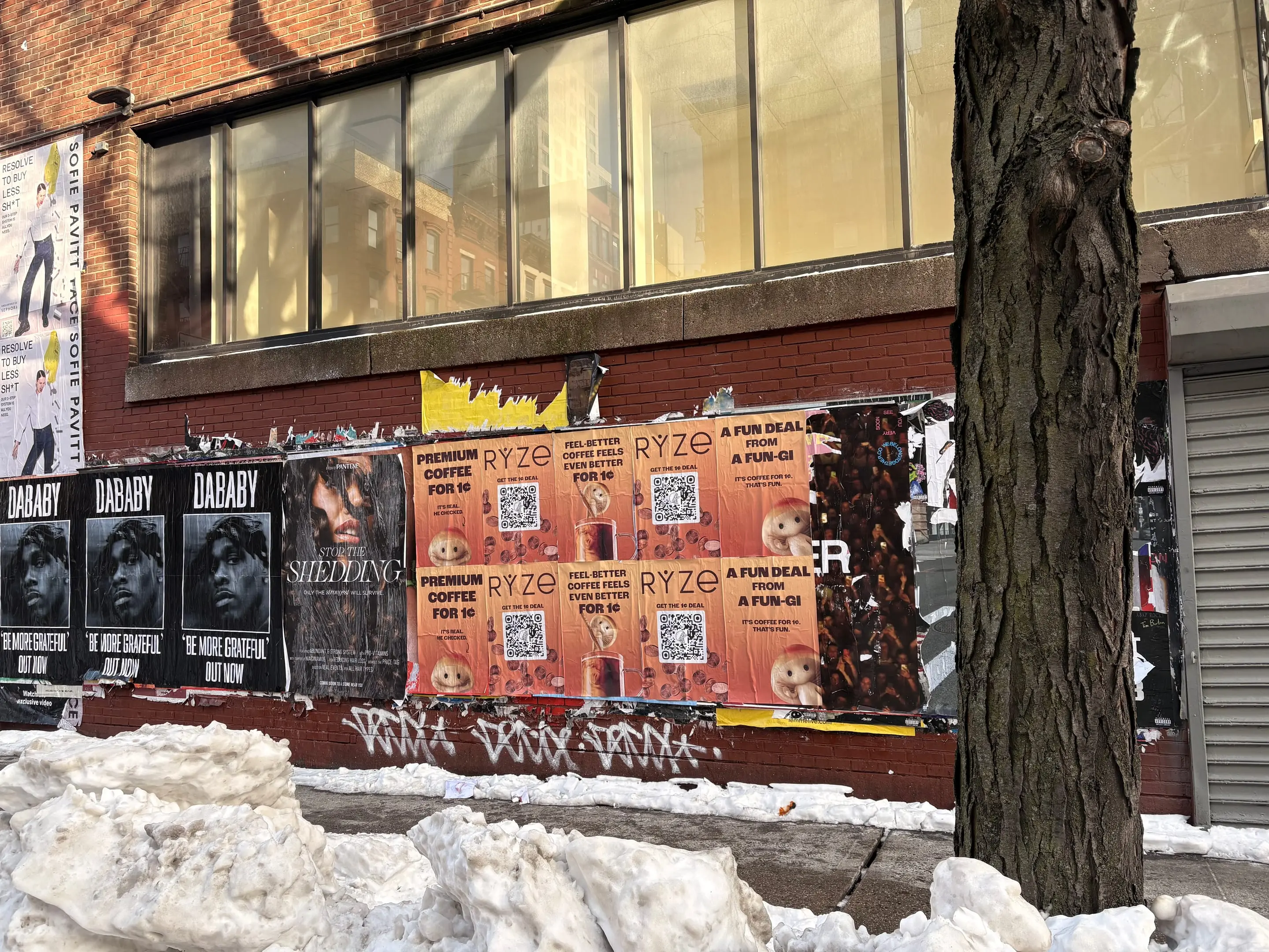 RYZE mushroom coffee wheatpaste poster campaign in New York City, New York City by Beyond Street Media