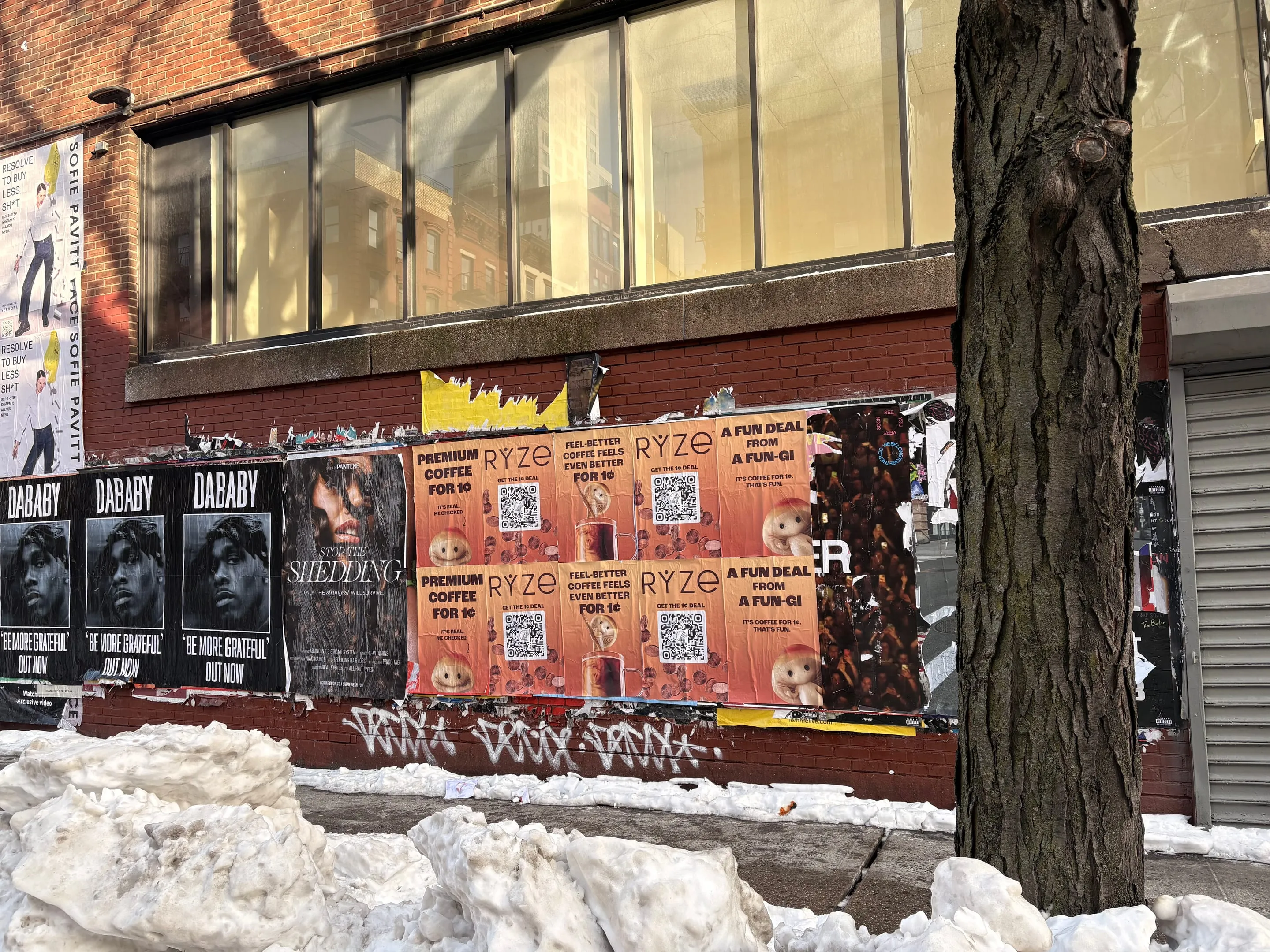 RYZE mushroom coffee wheatpaste poster campaign in New York City, New York City by Beyond Street Media