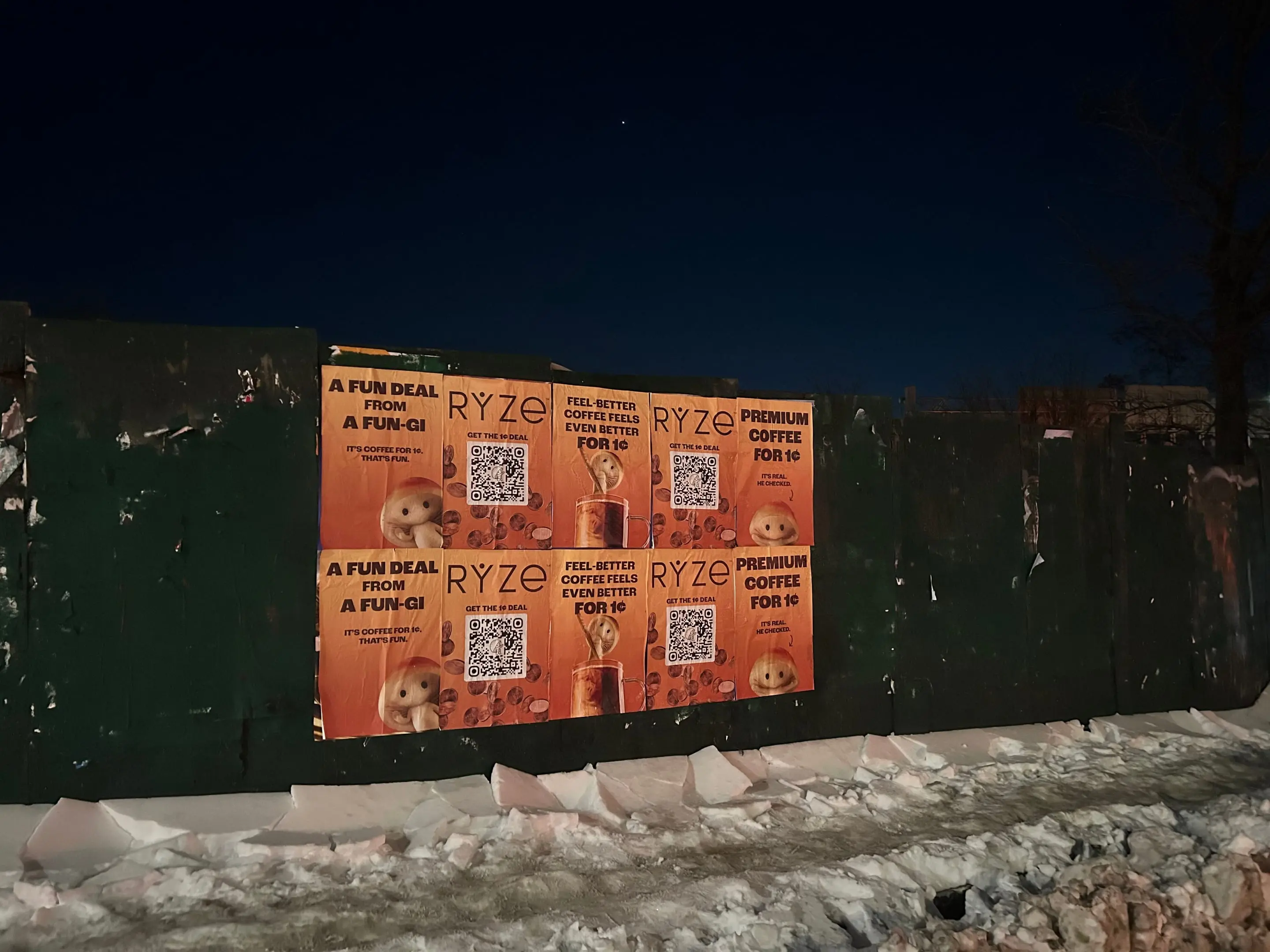 RYZE mushroom coffee wheatpaste poster campaign in New York City, New York City by Beyond Street Media