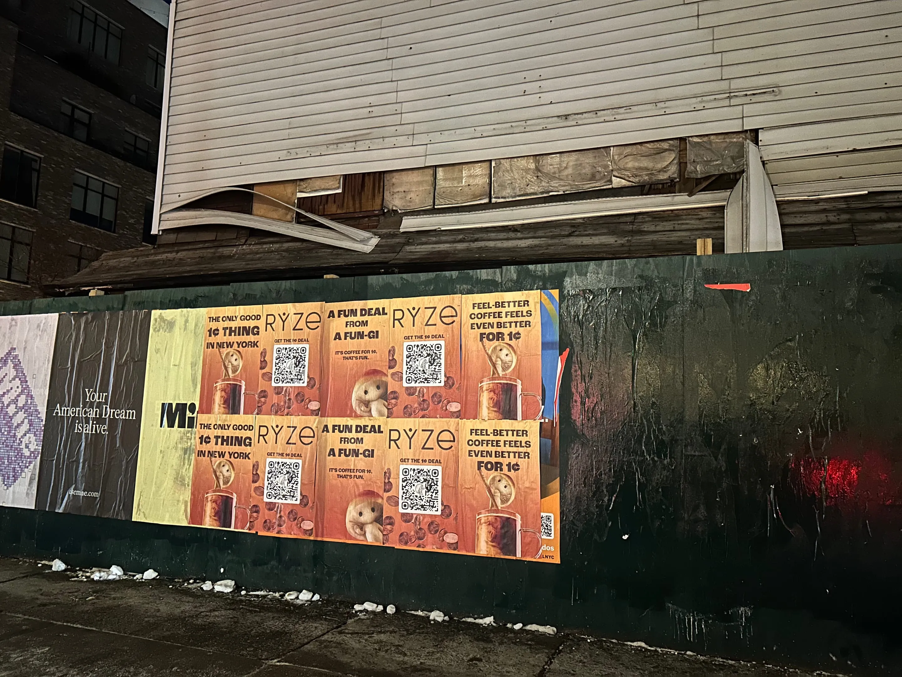 RYZE mushroom coffee wheatpaste poster campaign in New York City, New York City by Beyond Street Media