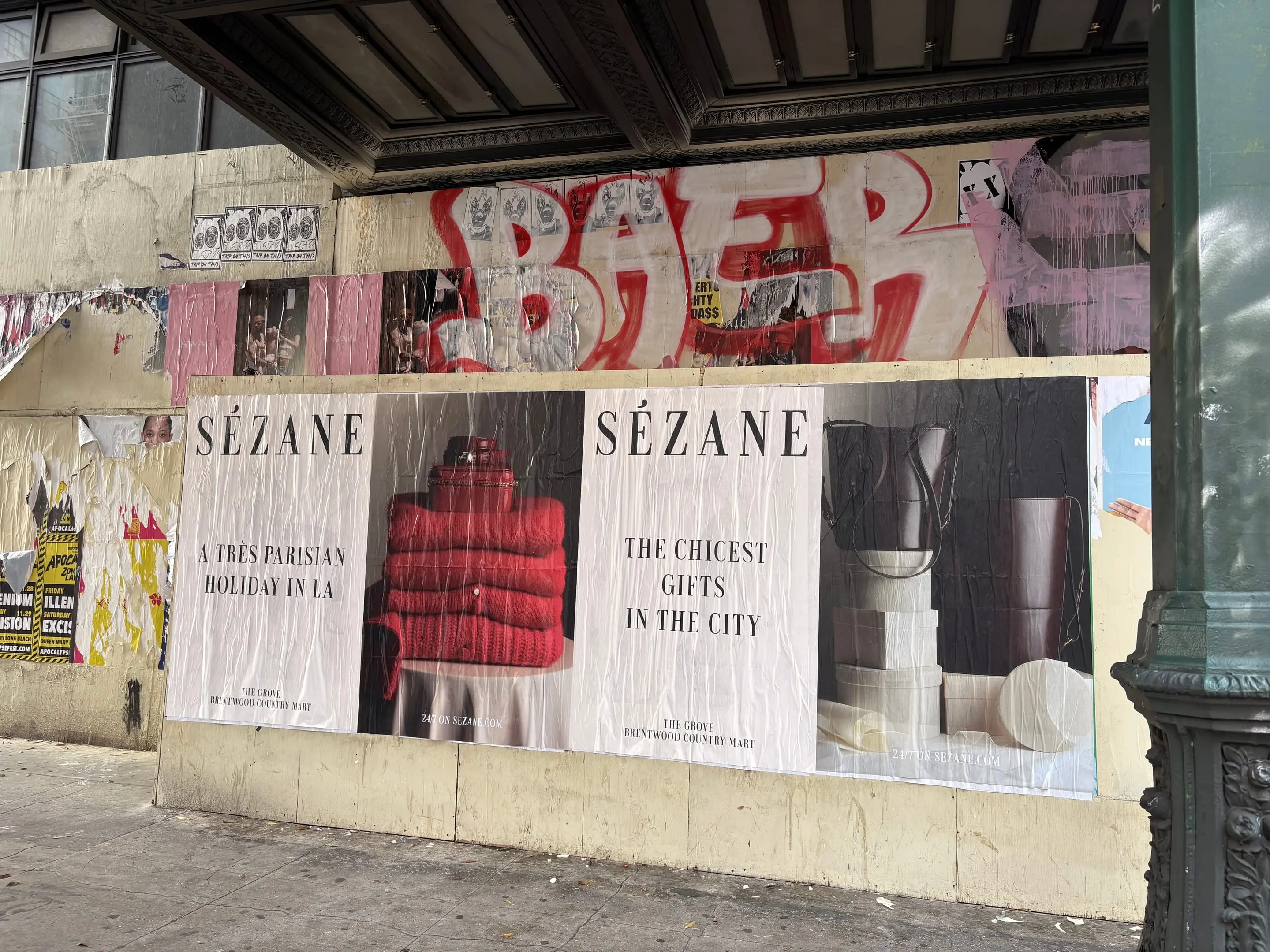 Sézane 'A Très Parisian Holiday in LA' wheatpaste campaign on Sunset Blvd, Los Angeles by Beyond Street Media