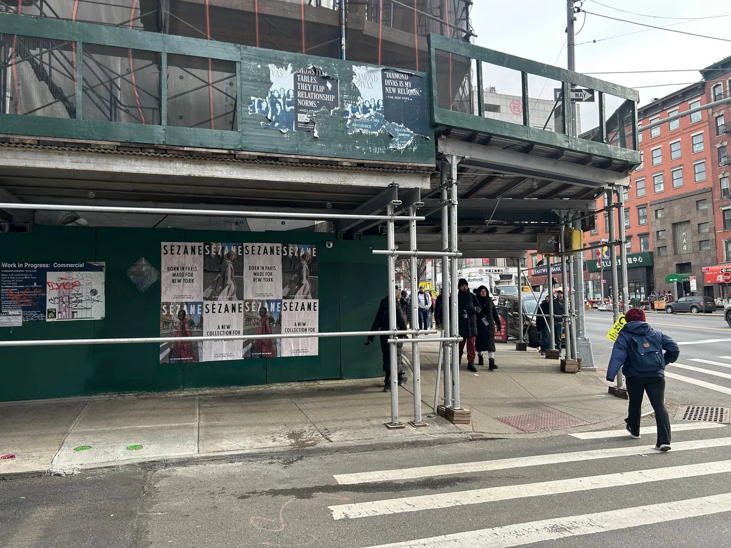 Sézane fashion brand wheatpaste campaign on scaffolding in Tribeca, New York City by Beyond Street Media (photo 1 of 18).
