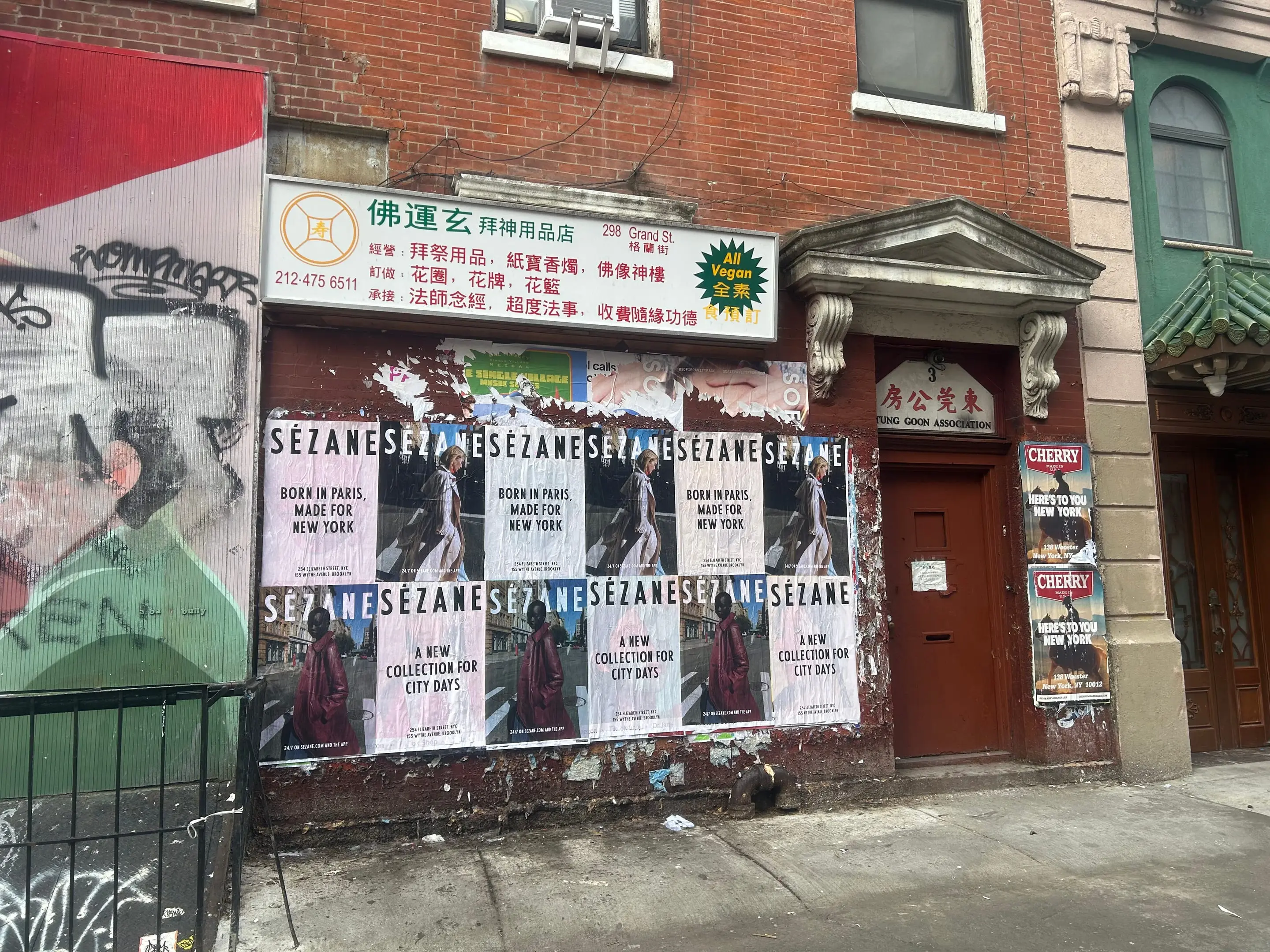 Sézane fashion brand wheatpaste campaign on scaffolding in Tribeca, New York City by Beyond Street Media