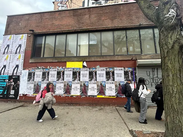Sézane fashion brand wheatpaste campaign on scaffolding in Tribeca, New York City by Beyond Street Media (photo 13 of 18).
