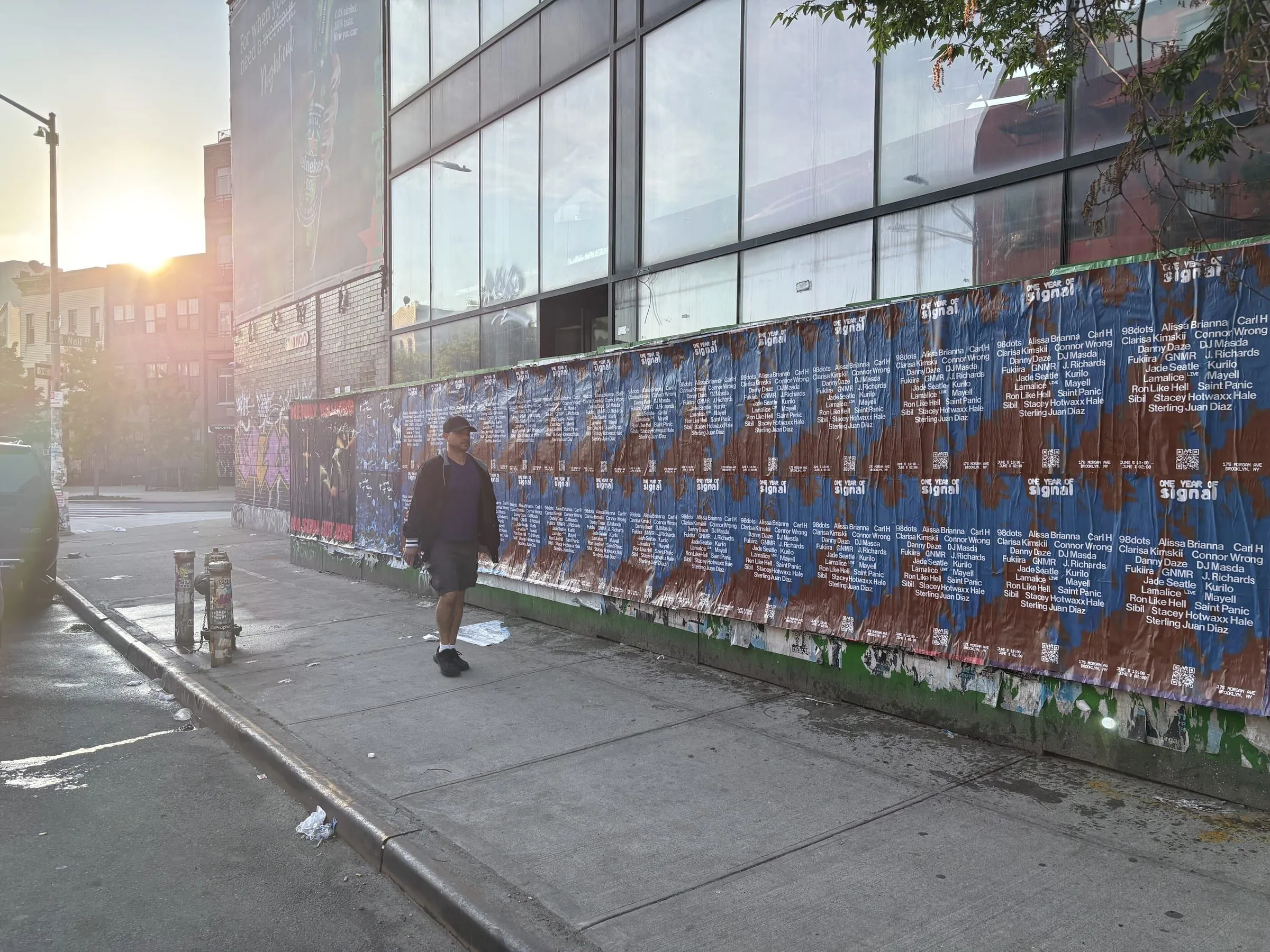 Signal nightclub 'One Year of Signal' anniversary wheatpaste wall in East Williamsburg, Brooklyn, documented street install, by Beyond Street Media