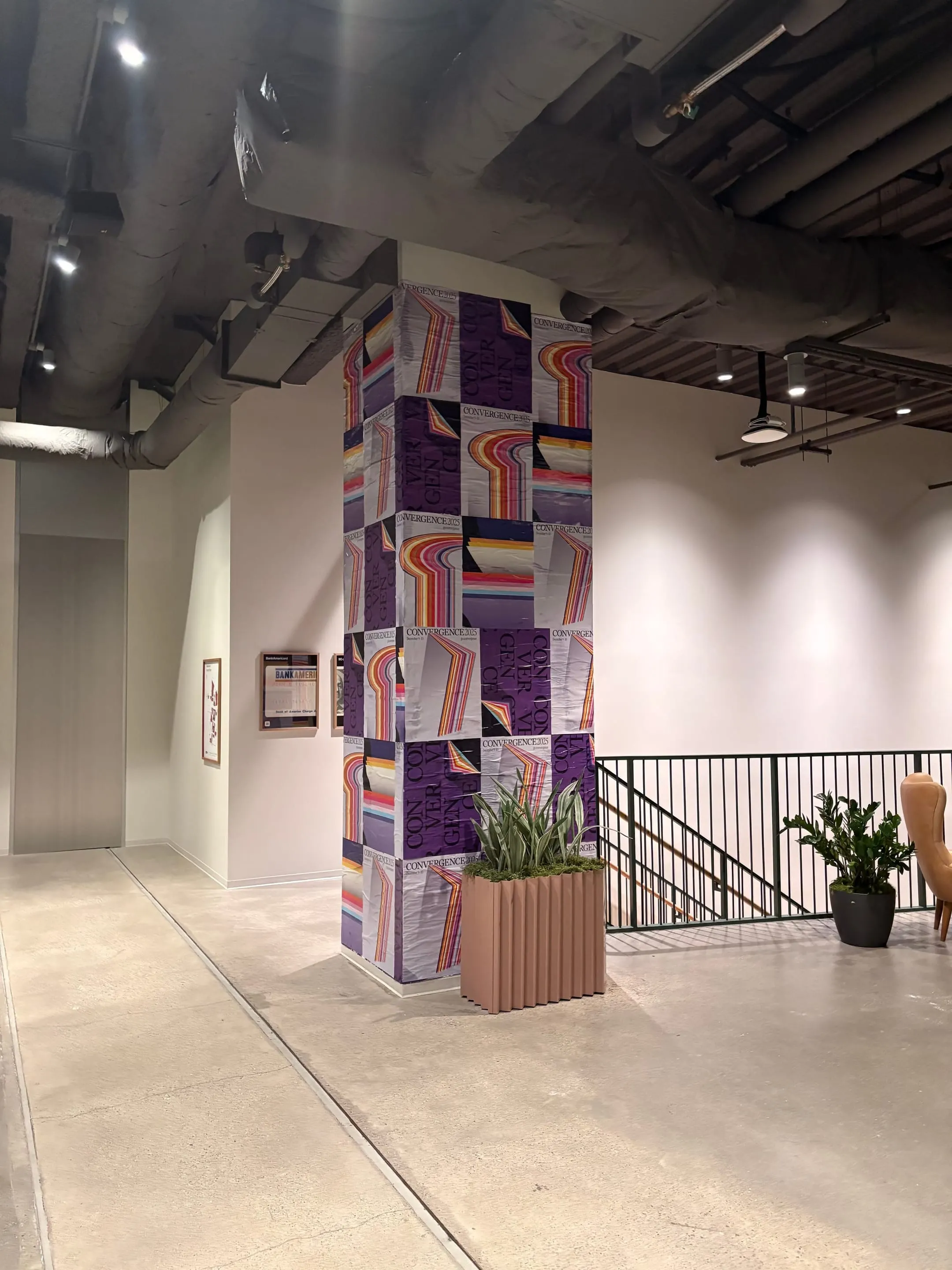 Stripe Convergence interior column wrap installation at SF HQ by Beyond Street Media