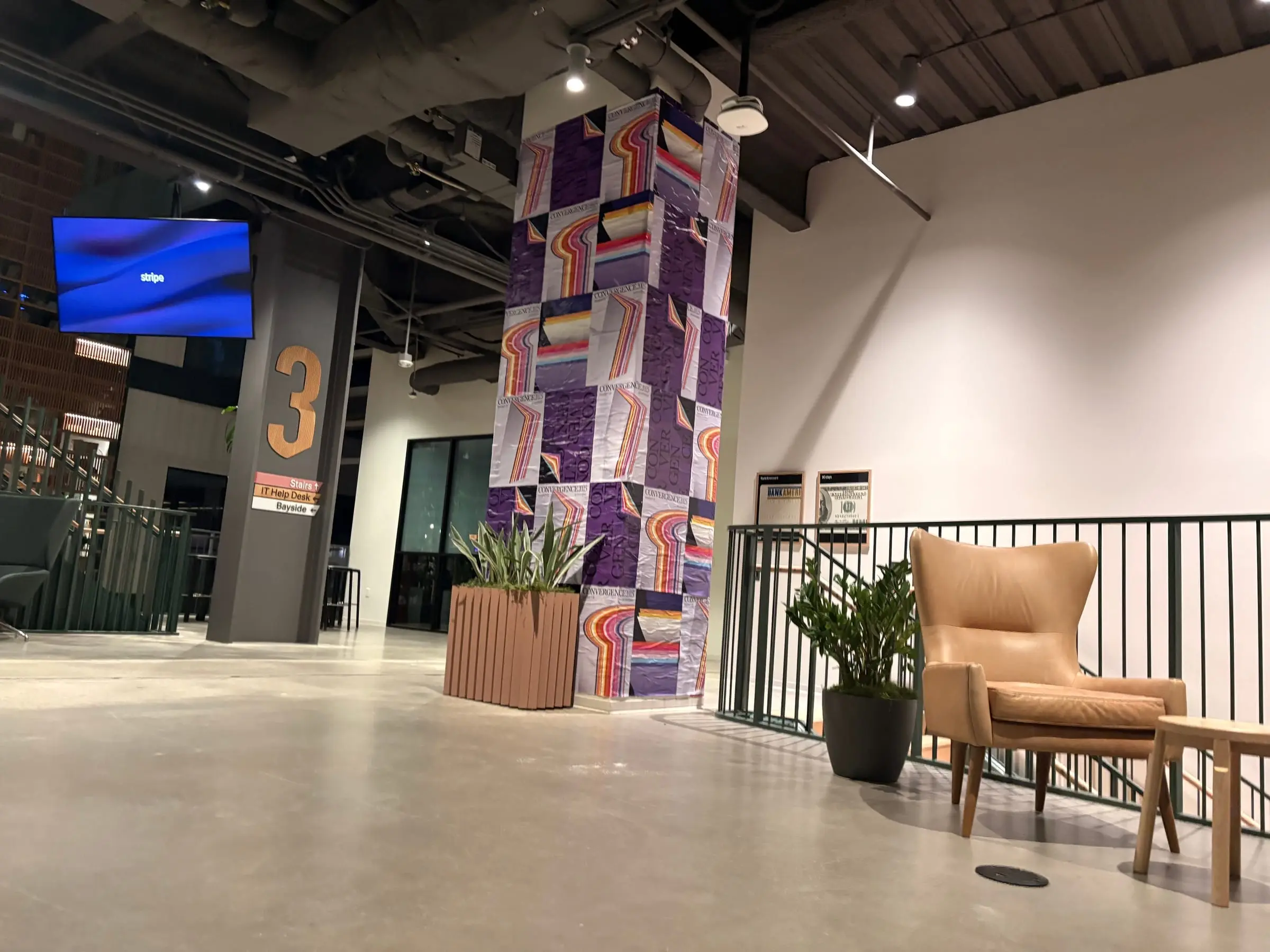Stripe Convergence interior column wrap installation at SF HQ by Beyond Street Media