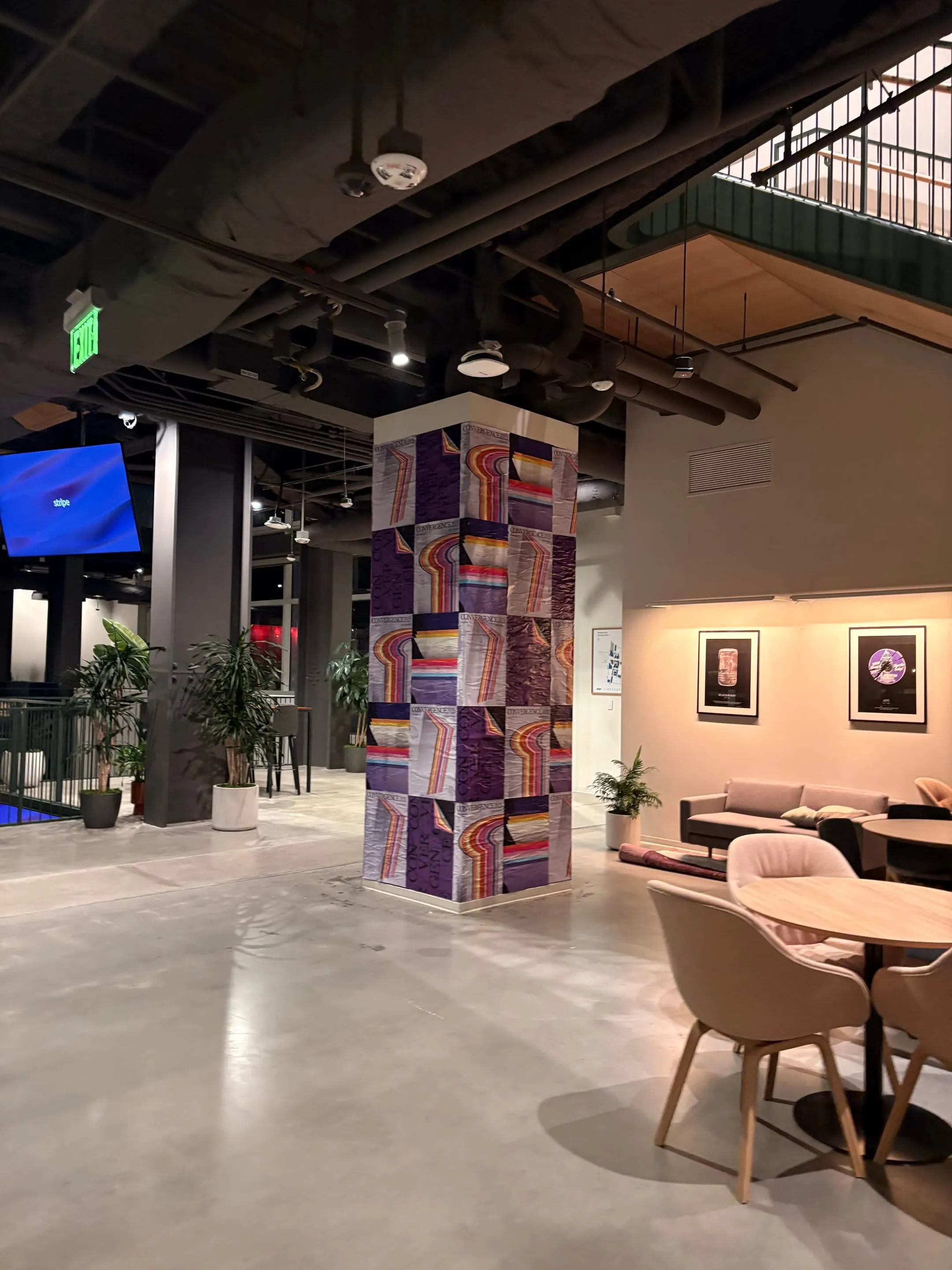 Stripe Convergence interior column wrap installation at SF HQ by Beyond Street Media