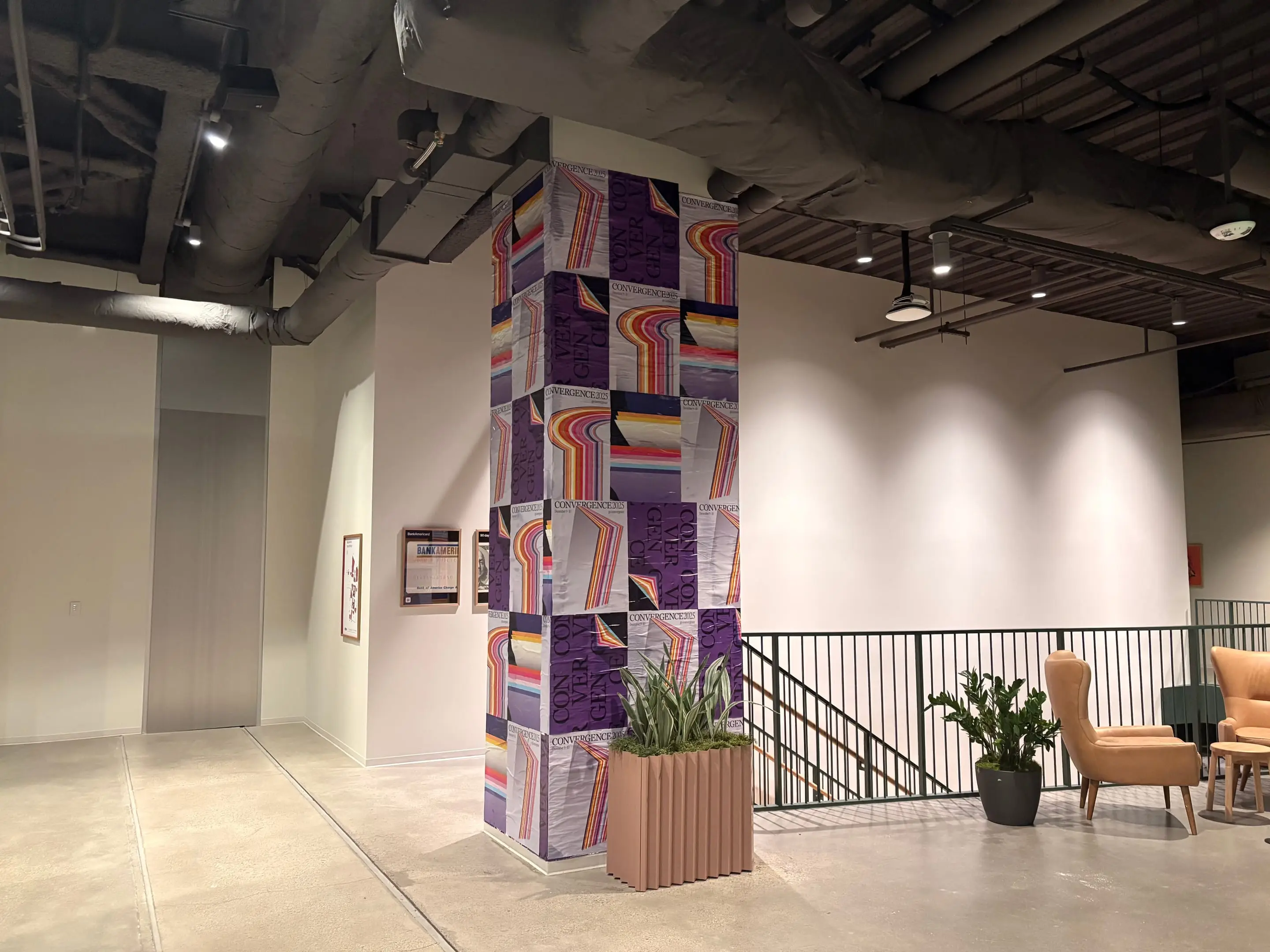 Stripe Convergence interior column wrap installation at SF HQ by Beyond Street Media