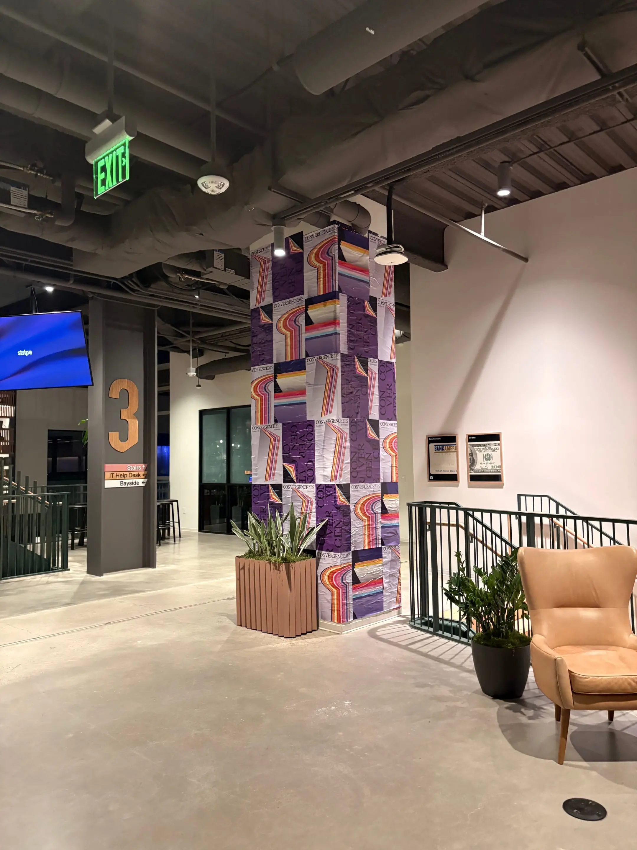 Stripe Convergence interior column wrap installation at SF HQ by Beyond Street Media