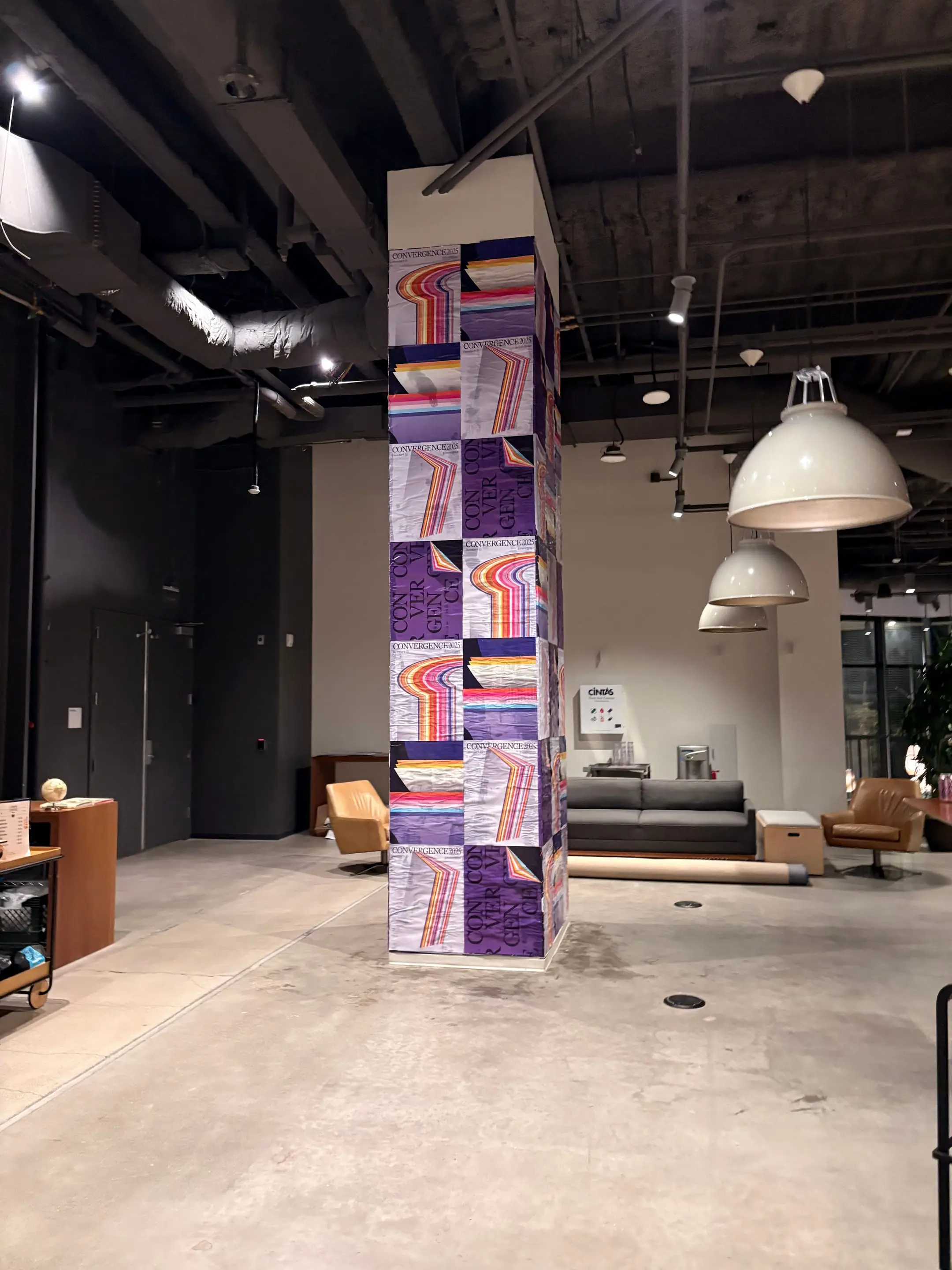 Stripe Convergence interior column wrap installation at SF HQ by Beyond Street Media
