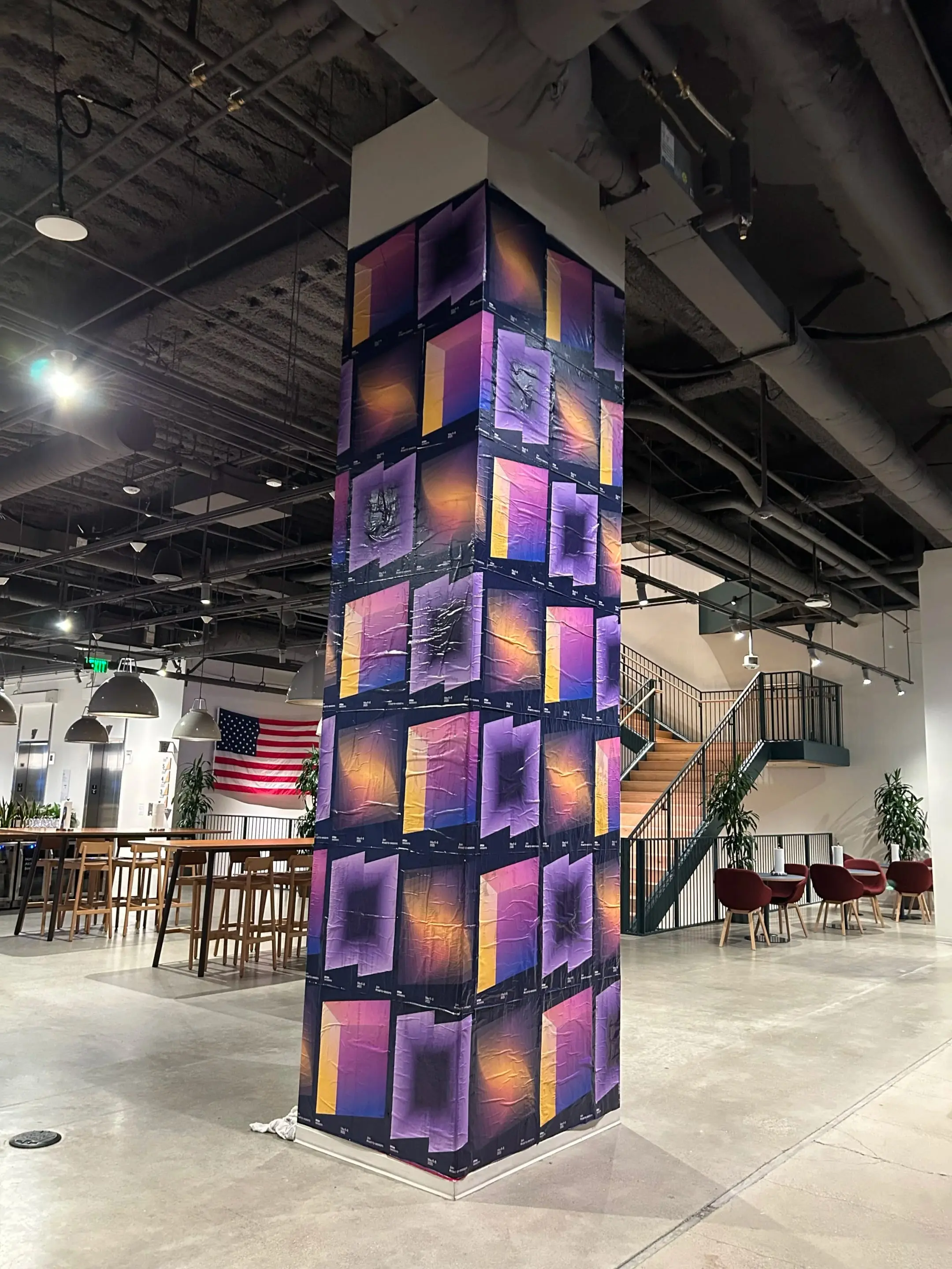 Stripe Convergence interior column wrap installation at SF HQ by Beyond Street Media