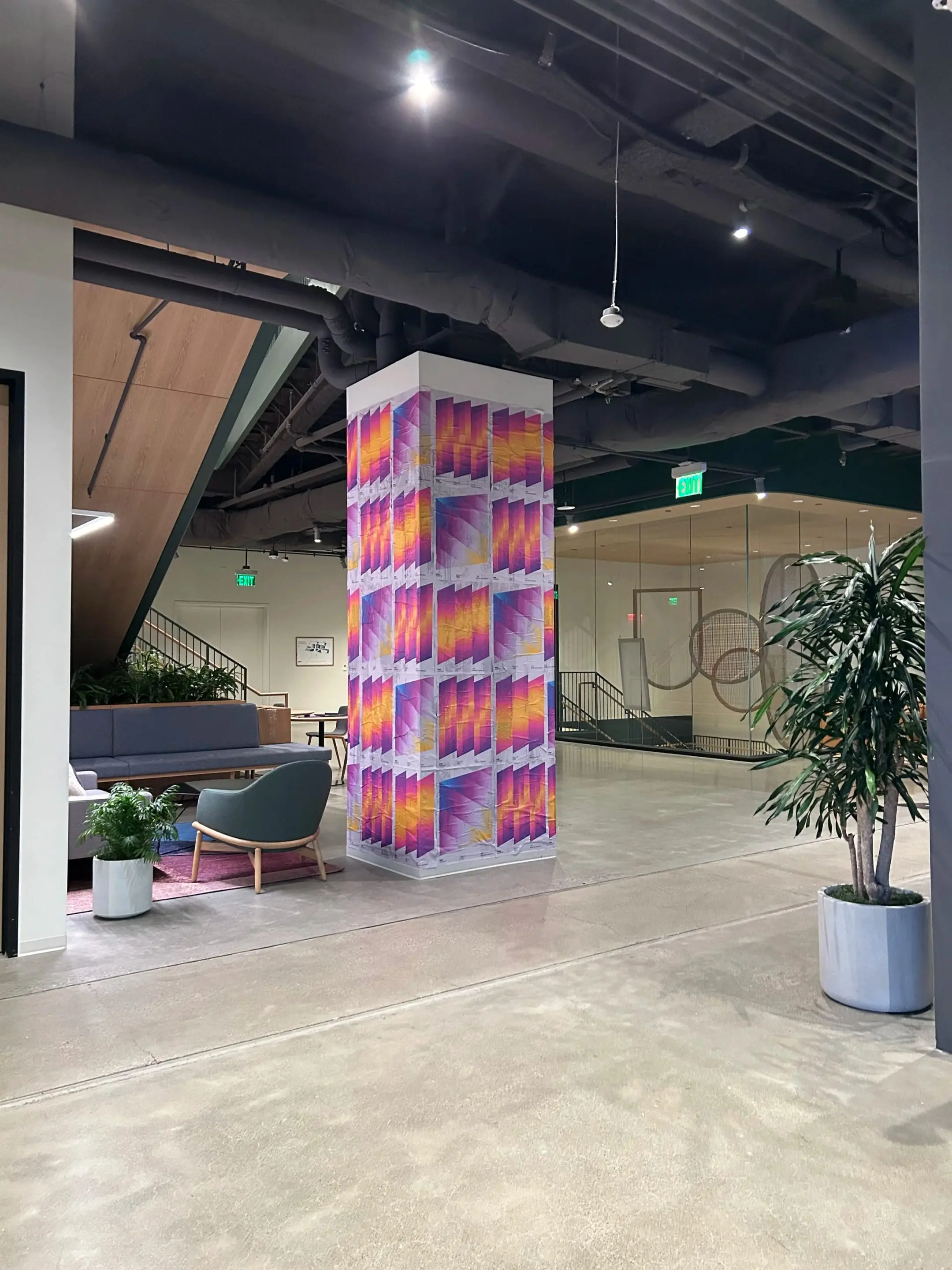 Stripe Convergence interior column wrap installation at SF HQ by Beyond Street Media
