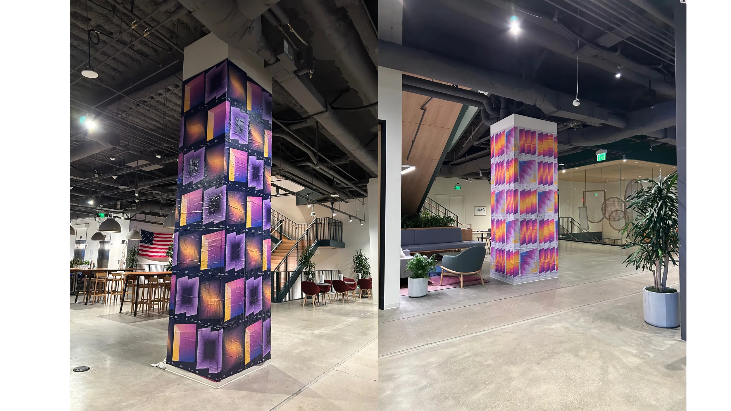 Stripe Convergence interior column wrap installation at SF HQ by Beyond Street Media
