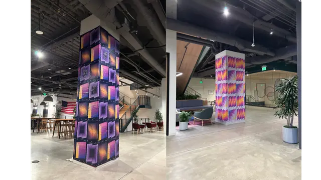Stripe Convergence interior column wrap installation at SF HQ by Beyond Street Media (photo 12 of 16).