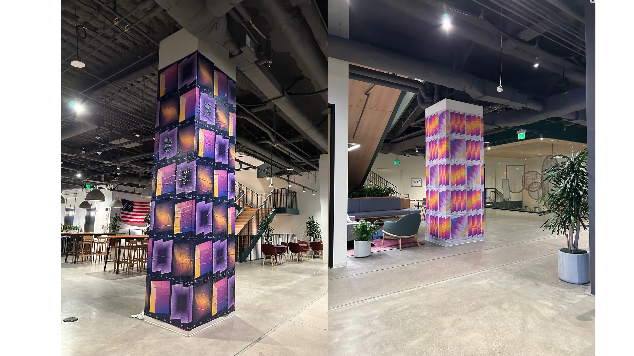 Stripe Convergence interior column wrap installation at SF HQ by Beyond Street Media