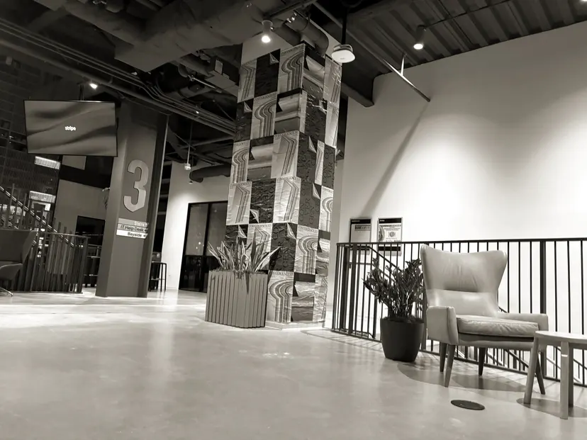 Stripe Convergence interior column wrap installation at SF HQ by Beyond Street Media (photo 14 of 16).