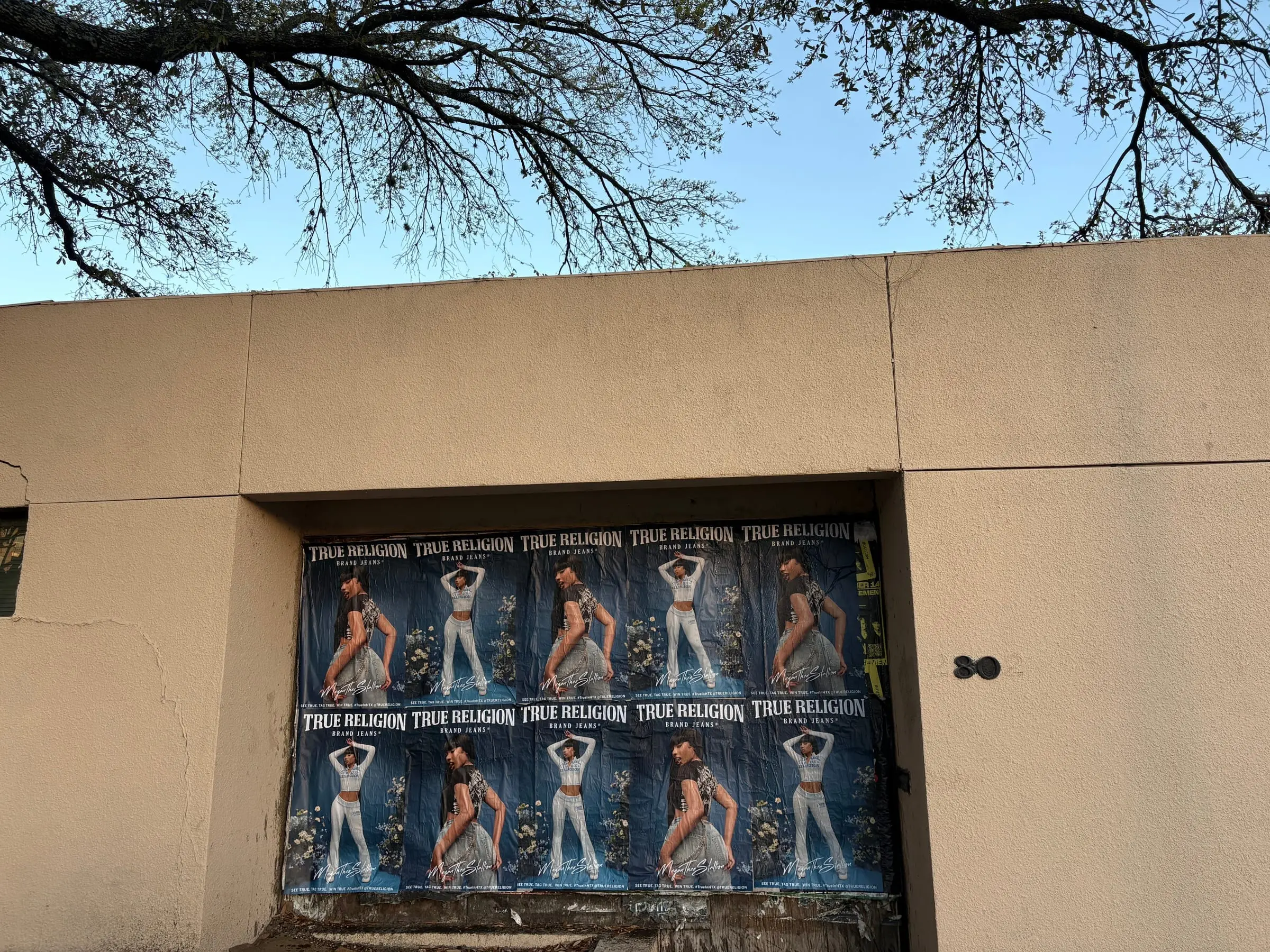 True Religion brand jeans wheatpaste poster campaign in Houston, TX by Beyond Street Media